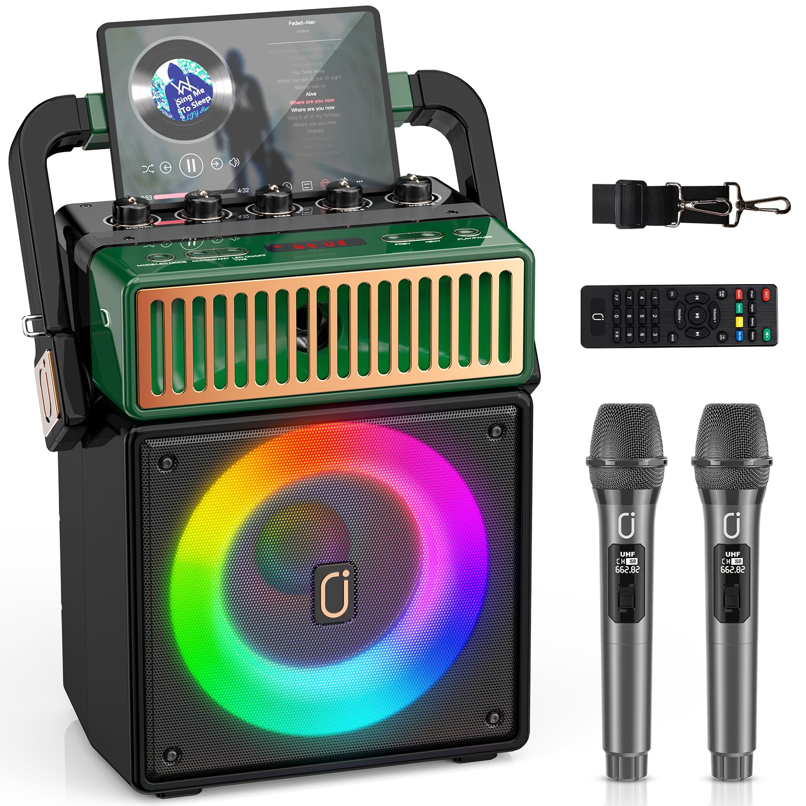 JYX Karaoke Machine with 2 Wireless Microphones - Retro Bluetooth Speaker with LED Lights for Home Parties, Supports BT/USB/TF/AUX/MIC - Perfect for Birthday Celebrations, Family Gatherings & Indoor Entertainment