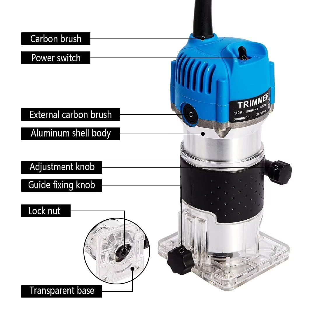 **Professional 800W Electric Wood Router Tool - 30000 RPM, 1/4