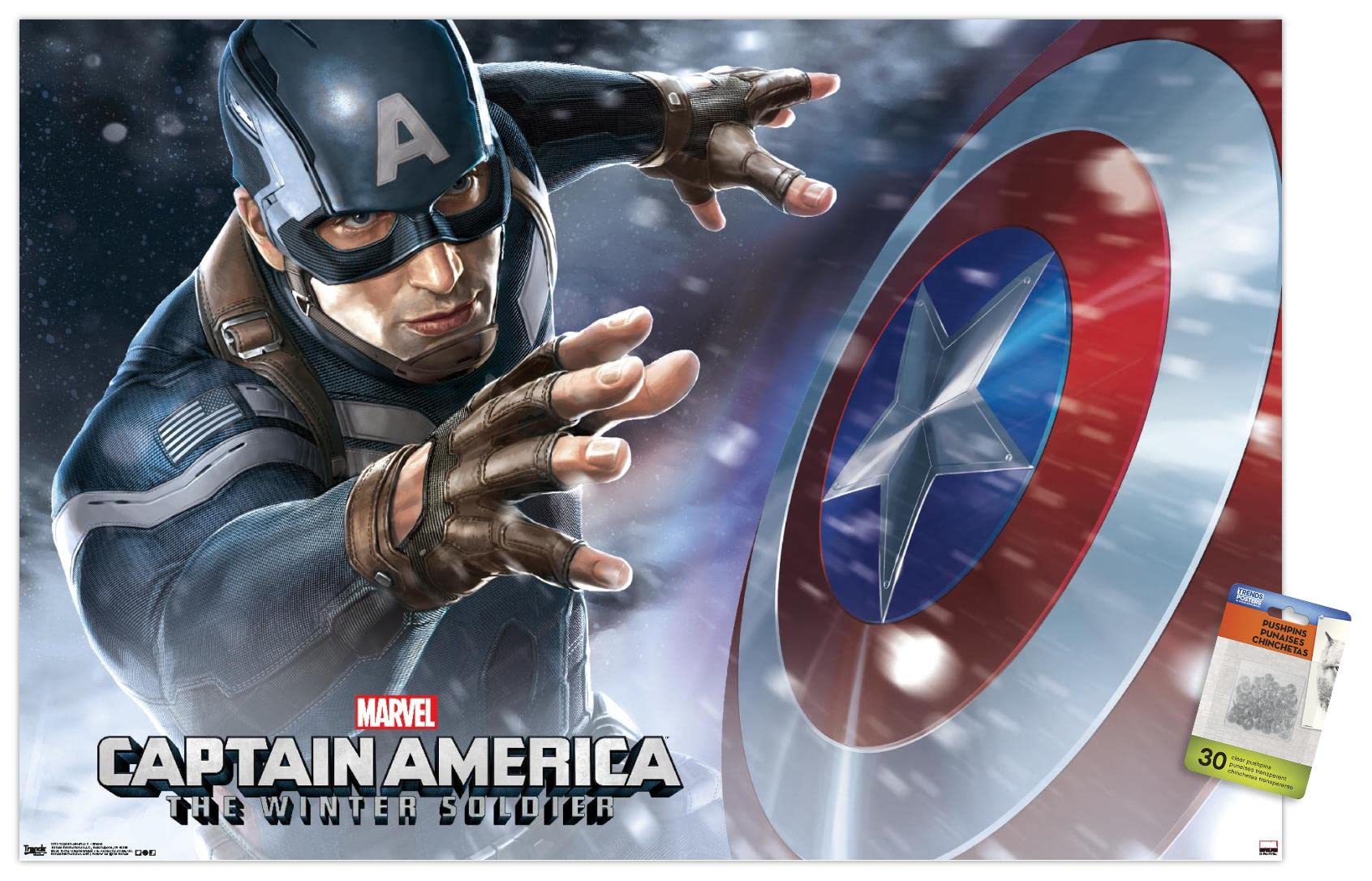 Marvel Captain America The Winter Soldier Shield Wall Poster with Push Pins - Premium Superhero Decor for Bedroom, Office & Game Room - Perfect Gift for Marvel Fans & Collectors