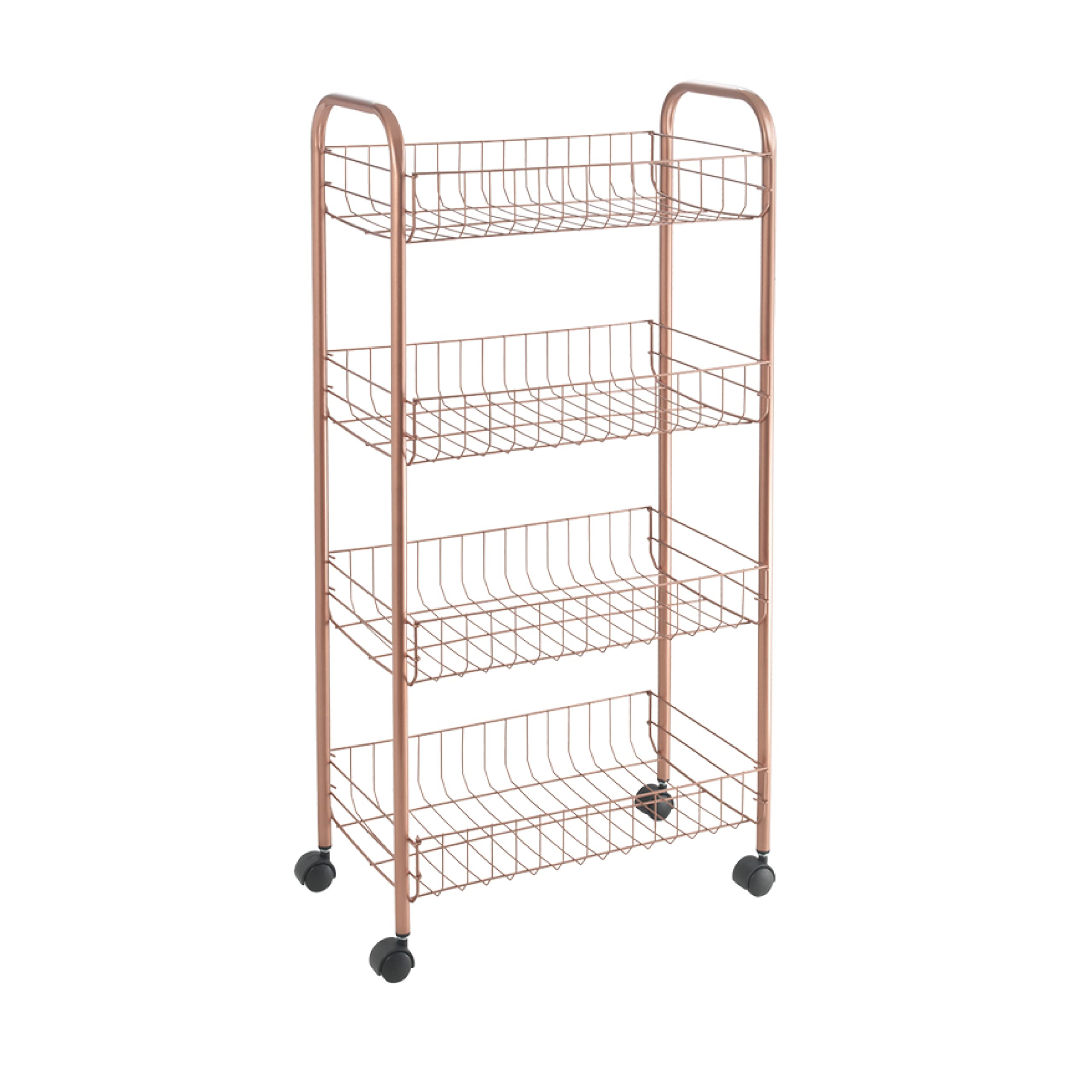 Metaltex Ascona 4-Tier Rolling Utility Cart with Wheels - Space Saving Storage Organizer for Kitchen, Bathroom, Office & Garage - Durable Polytherm Copper Finish, 41x23x84cm - Perfect for Pantry Organization, Bathroom Supplies, Office Files & Garage Tools