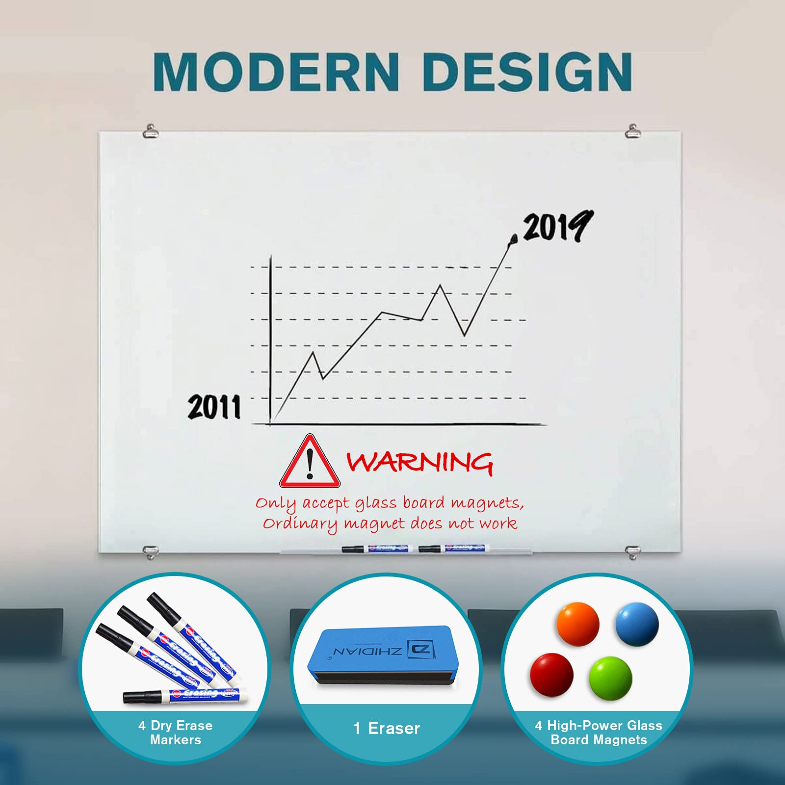 2-in-1 Magnetic Glass Whiteboard 72