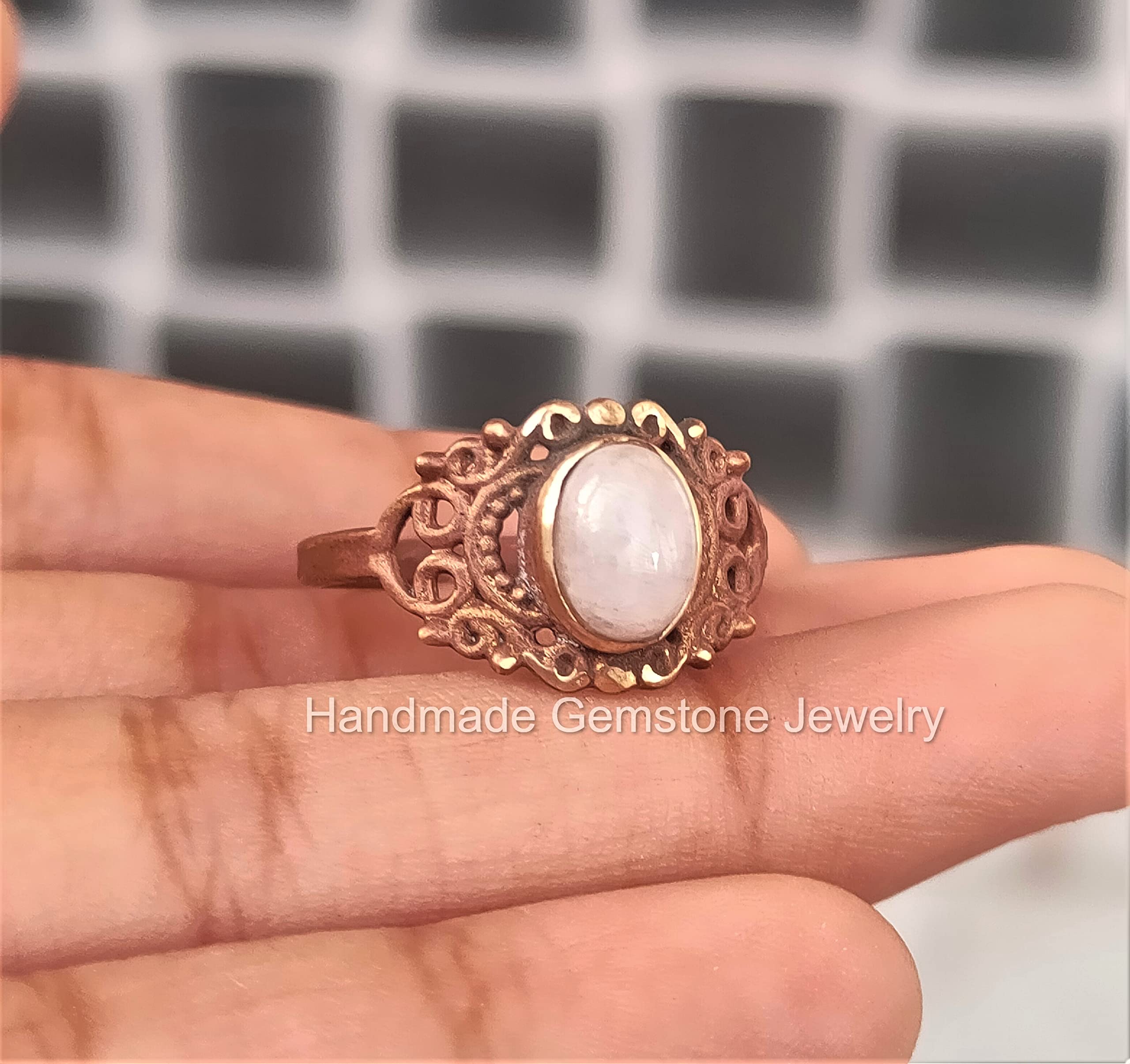 Natural Moonstone Ring - Blue Flash Rose Gold Filled Jewelry | Handmade Boho Princess Ring | Perfect for Weddings, Date Nights & Spiritual Healing