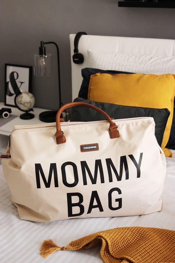 **The Original Mommy Bag by Childhome - Large Baby Diaper Bag, Hospital & Travel Tote for Moms - Pregnancy Must Haves in Off White & Black - Perfect for Hospital Visits, Daycare Trips & Family Outings**