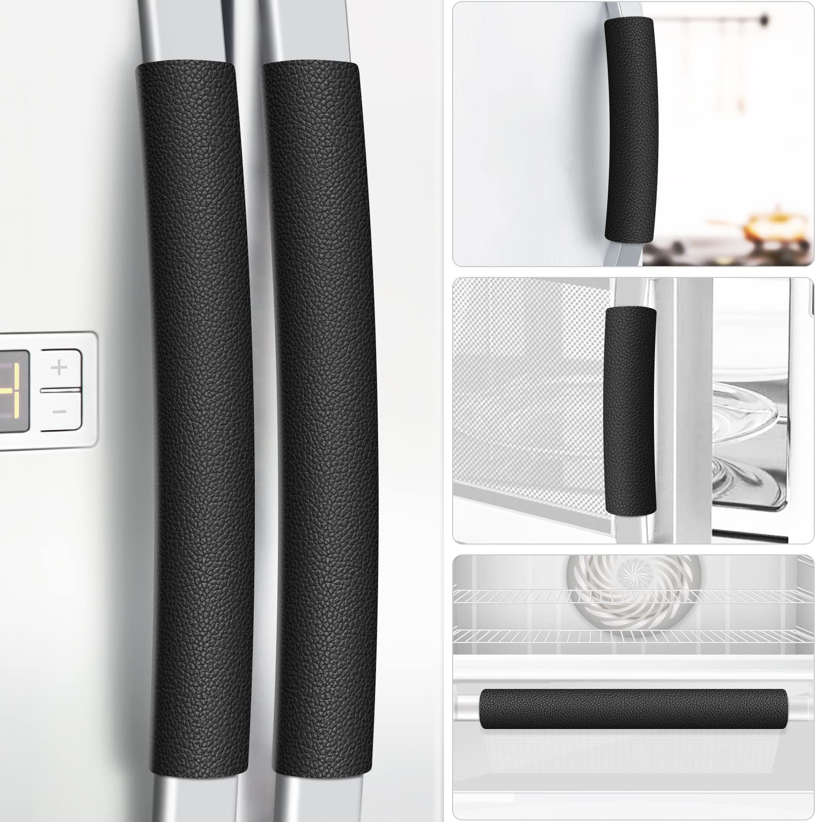Premium 5-Piece Leather Refrigerator Handle Covers Set - Universal Fit for Fridge, Microwave, Oven, Stove & Dishwasher - Easy to Clean, Trimmable Design (Black) - Perfect for Kitchen Organization & Appliance Protection