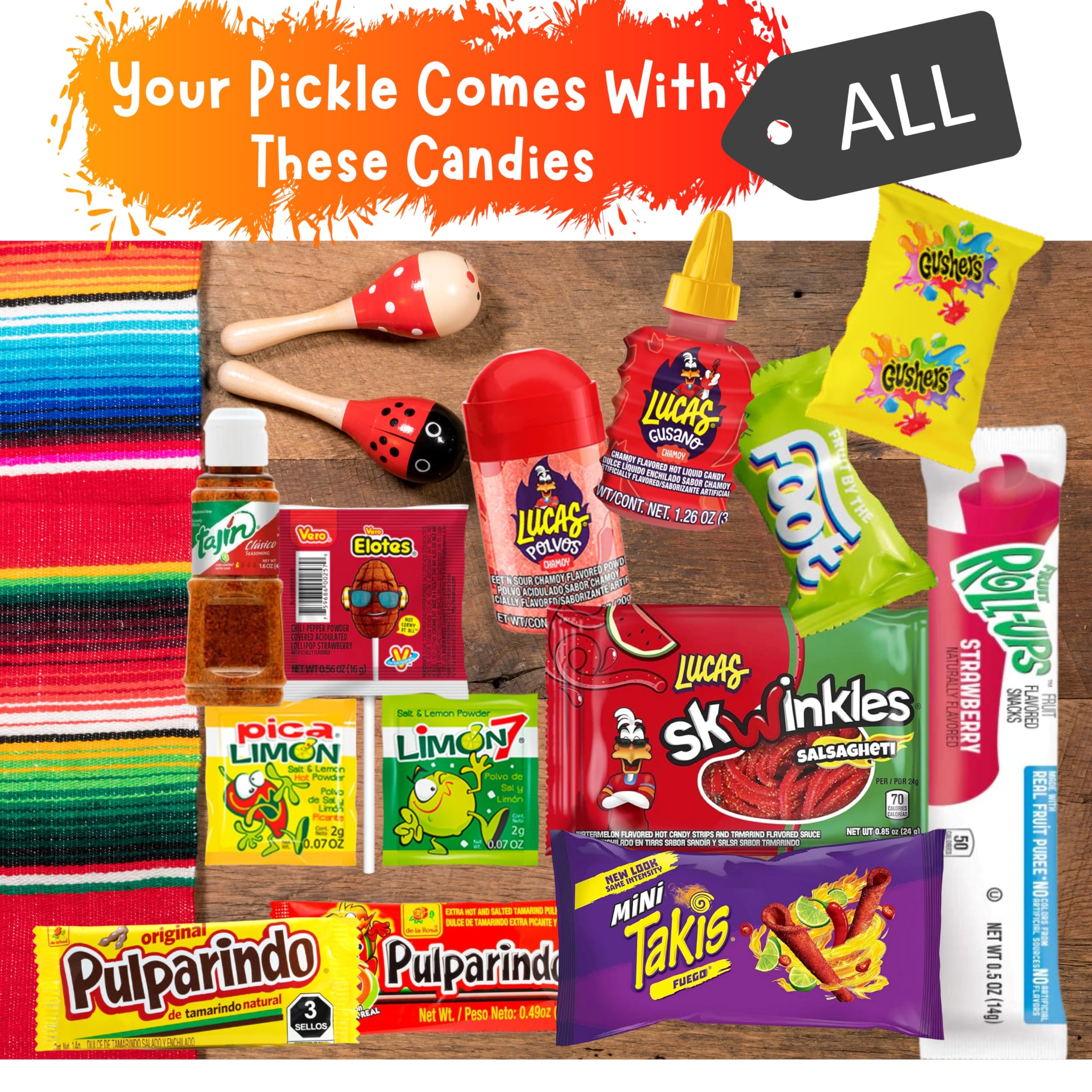 Ma Lit Candy TikTok Viral Chamoy Pickle Kit - Includes Ricos Pickle, Fruit Roll-Up, Lucas Gusano & Salsagheti Mexican Candy (Perfect for Parties, Snacking & Social Media Trends)