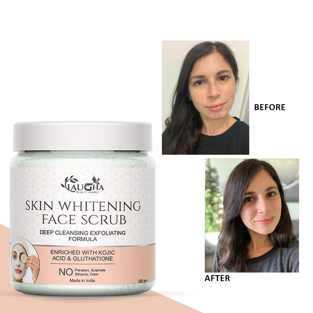 Laugha Skin Whitening Facial Scrub - Brightening & Exfoliating Deep Cleansing Formula (100g x 2 Jars, 200g Total) for Glowing Skin | Perfect for Daily Skincare Routine & Dark Spot Treatment