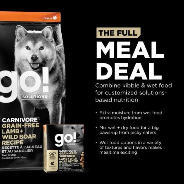 Go! Solutions Carnivore Grain-Free Lamb & Wild Boar Recipe Dry Dog Food – High-Protein, Natural Ingredients for Active Dogs – Perfect for Large Breeds & Sensitive Stomachs