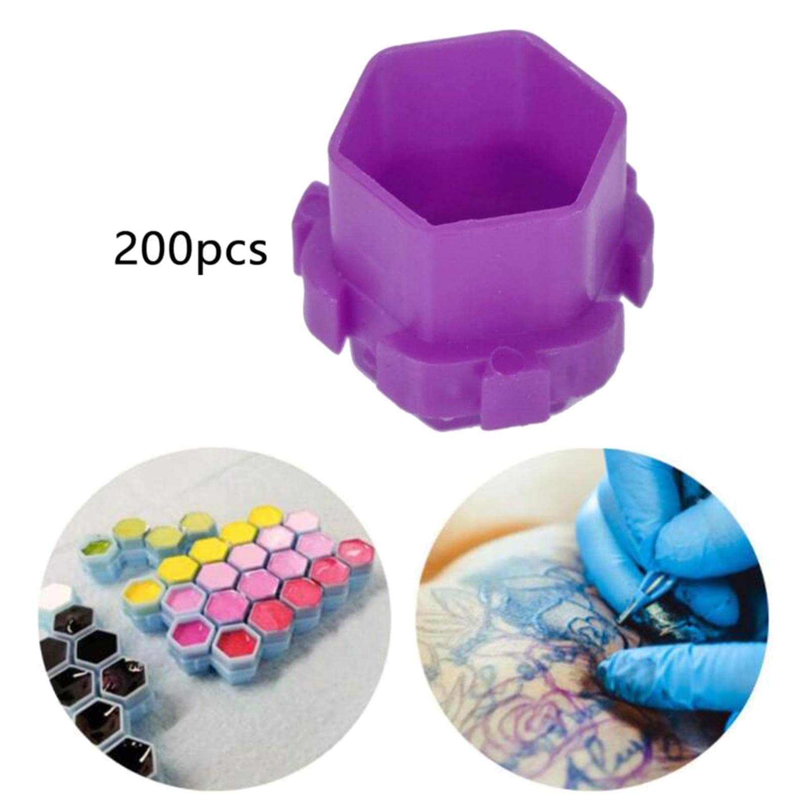 200Pcs Disposable Tattoo Ink Cups with Honeycomb Design - Purple Pigment Holder for Professional Artists | Ideal for Tattoo Studios, Permanent Makeup & Body Art
