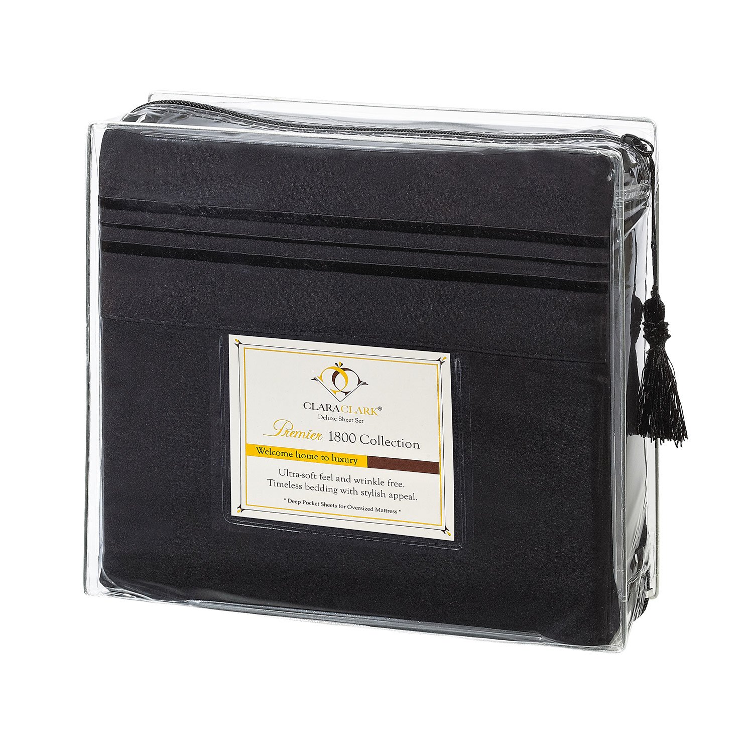 Premium 1800 Thread Count Clara Clark King Size Bed Sheet Set - Soft Black Luxury Bedding for Ultimate Comfort - Perfect for Master Bedrooms, Guest Rooms & Hotels