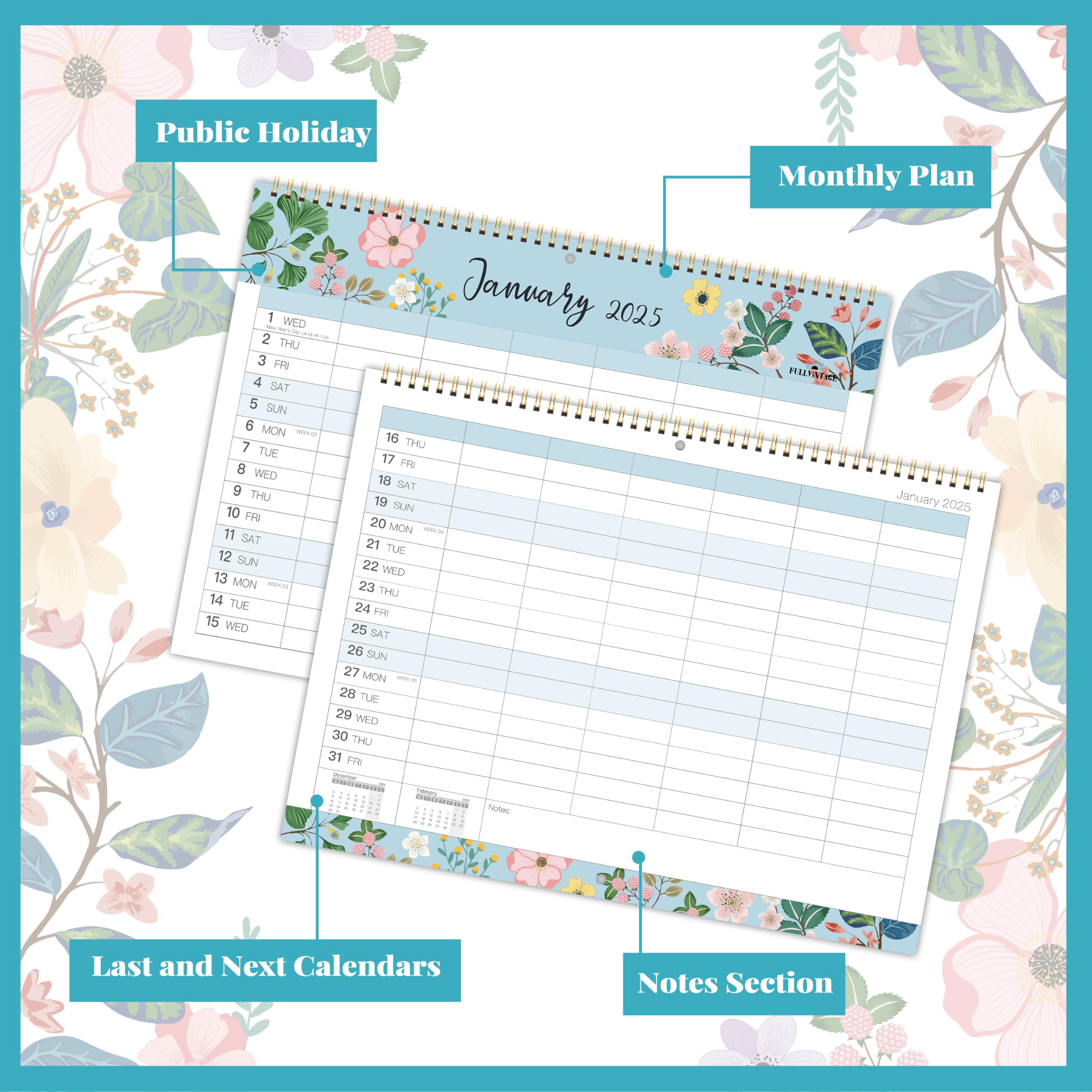 2025 Family Wall Calendar - 12 Months from January to December 2025 | 6-Column Organizer with Notes Section & Back Pocket | 39 x 29 cm Thick Paper Planner | Perfect for Home, Office & School Planning