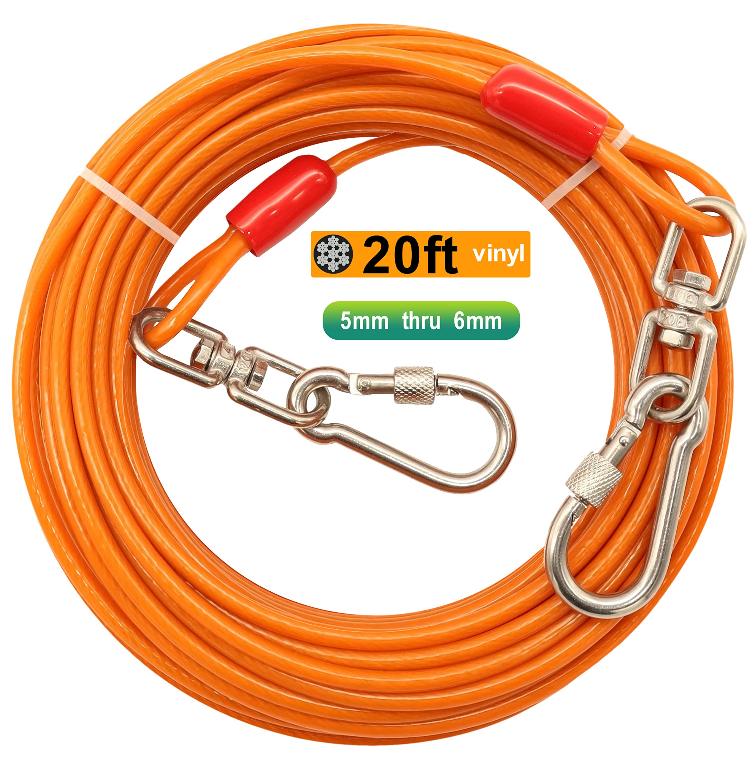 100FT Heavy Duty Dog Tie Out Cable - Chew Proof Dog Runner, Lead & Tether for Large Dogs Up to 250lbs - Outdoor Yard, Camping & Backyard Use for Medium to XL Dogs - Durable Metal Chain with Ground Stake