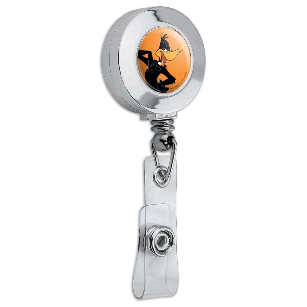 Looney Tunes Daffy Duck Retractable ID Badge Reel - Chrome Metal Card Holder Clip for Work, School & Events - Perfect for Nurses, Teachers & Office Professionals