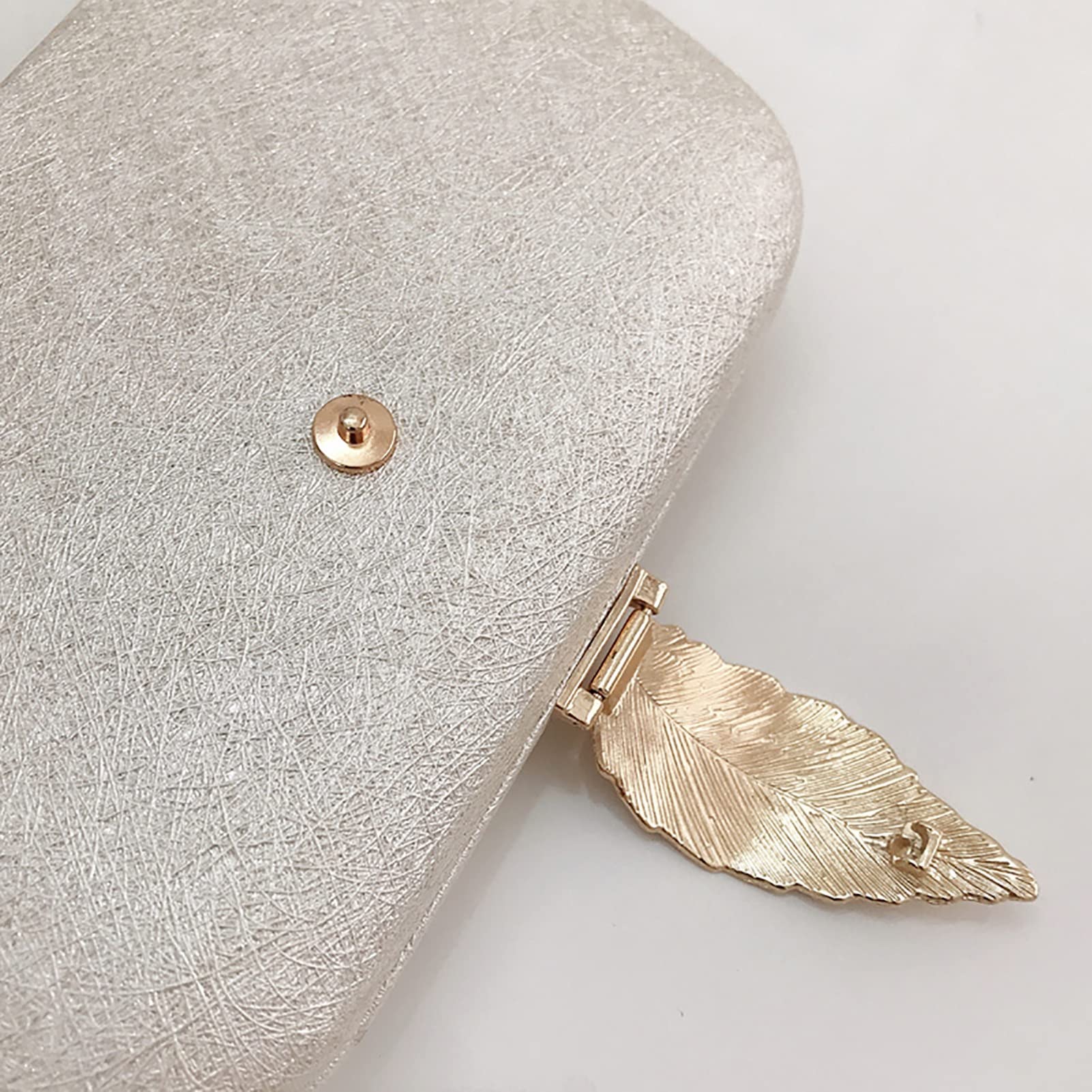 PU Leather Wristlet Clutch Purse for Women - Elegant Leaf Clasp Evening Handbag with Detachable Shoulder Chain Strap (Beige) | Perfect for Parties, Weddings & Formal Events