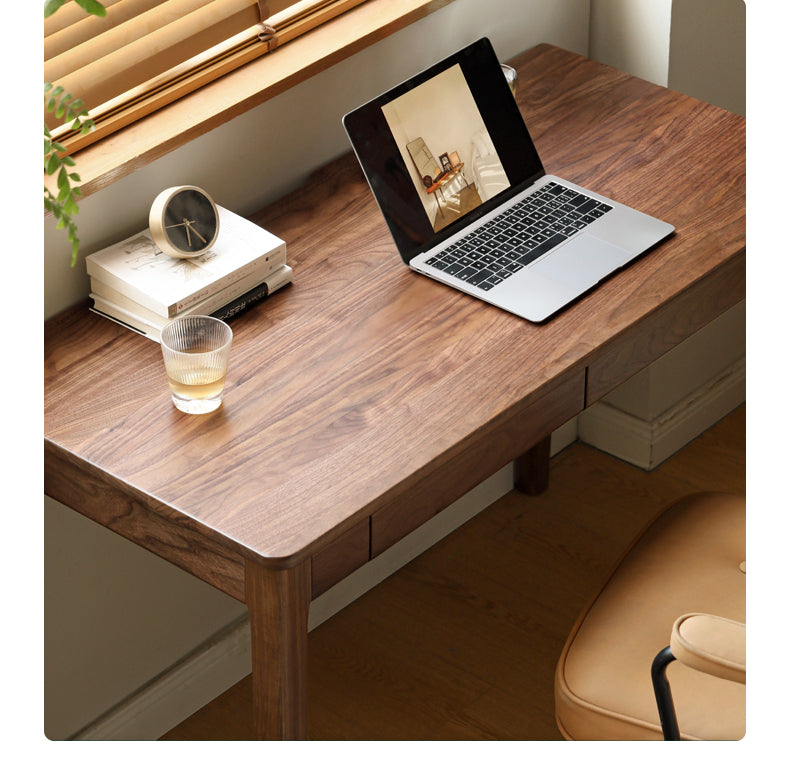 Premium Black Walnut Solid Wood Desk with 3 Drawers - Modern Home Office Furniture for Work & Study - Ergonomic Writing Desk for Professionals & Students