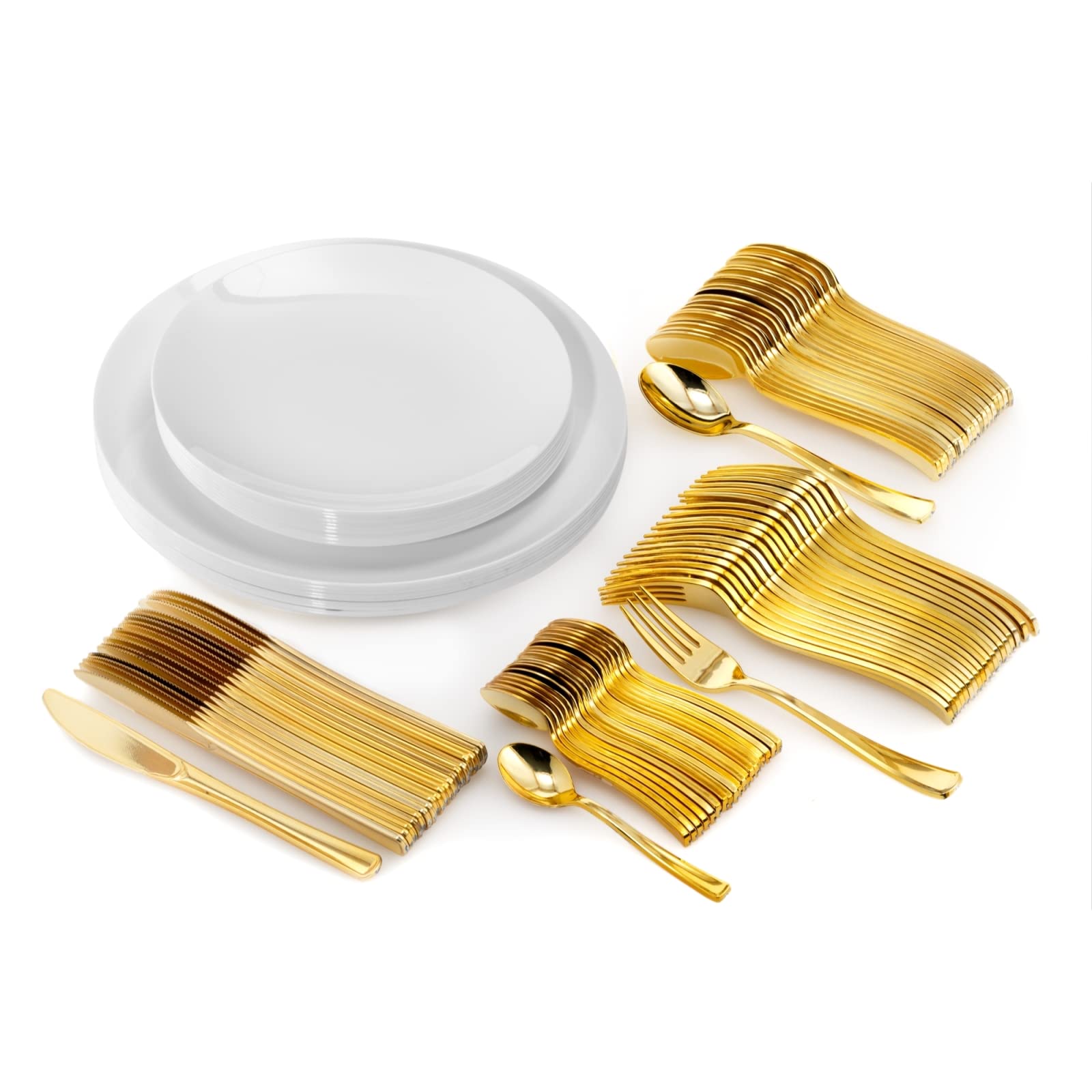 Trendables 40-Piece Disposable Plastic Plate Set with Cutlery - Includes Plates, Forks, Spoons, Knives & Dessert Spoons for Parties, Picnics & Outdoor Events - Elegant & Convenient Tableware Solution
