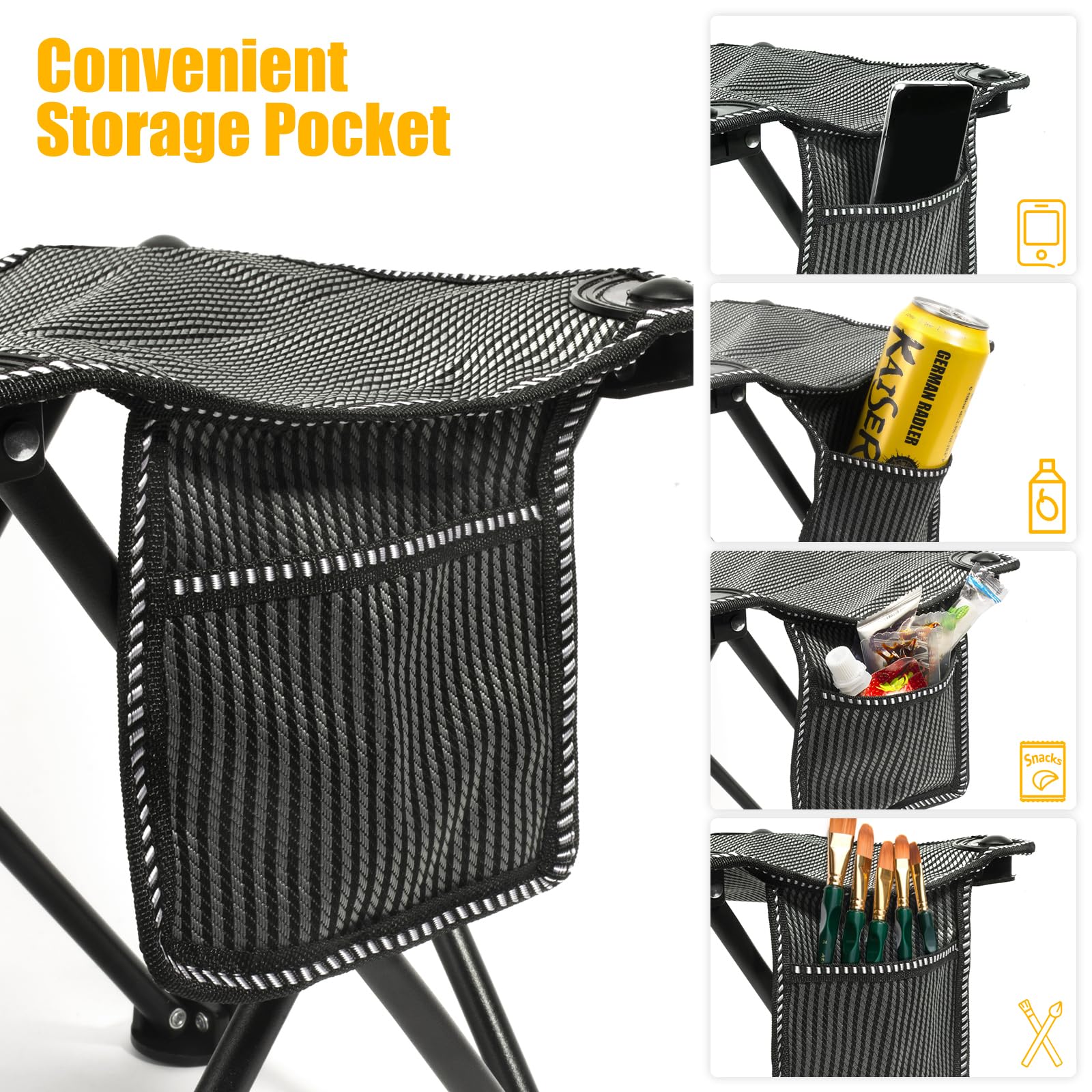 Matekxy Portable Folding Camping Stool - Heavy Duty Thickened Seat with Carry Bag for Outdoor Activities (Hiking, Fishing, Beach, Gardening) - Compact & Lightweight for Travel & Picnics - Grey
