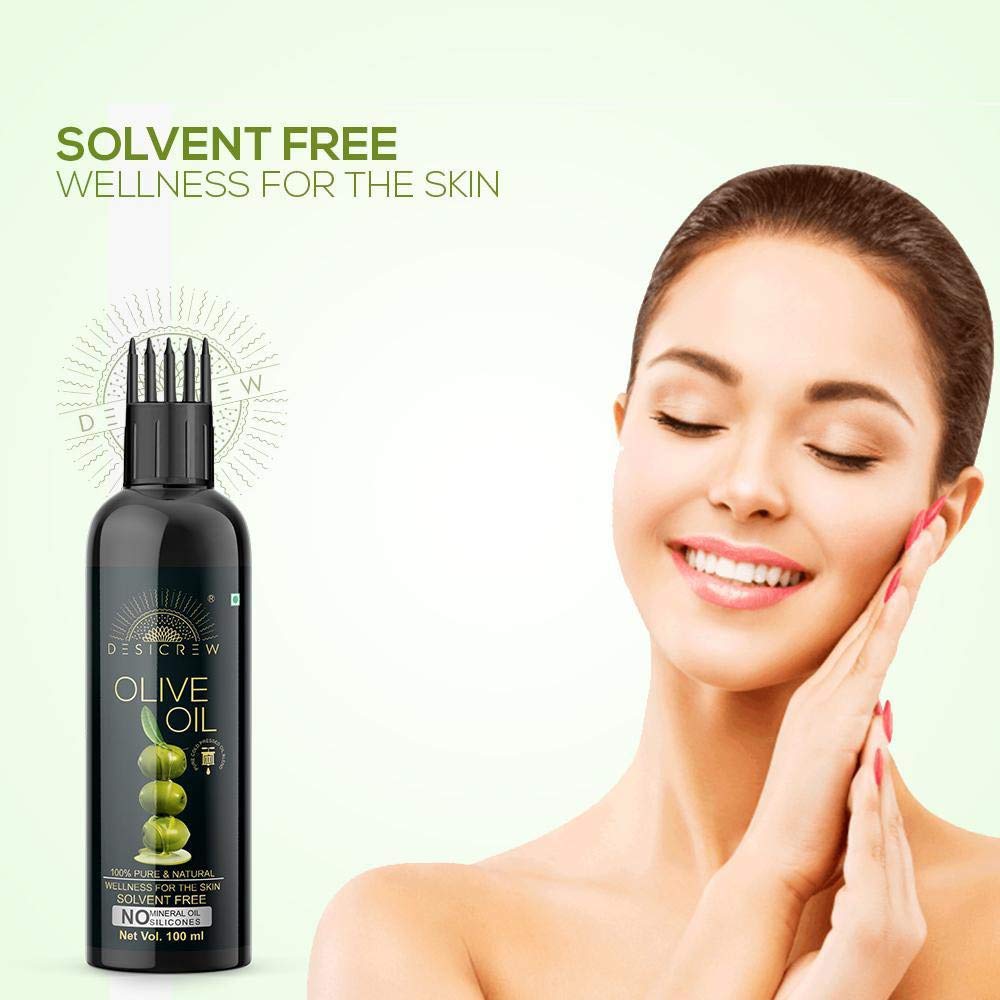 100% Pure Cold Pressed Olive Oil for Hair & Skin - Hexane Free with Comb Applicator - 100mL | Natural Hair Growth, Scalp Treatment & Moisturizing Skin Care