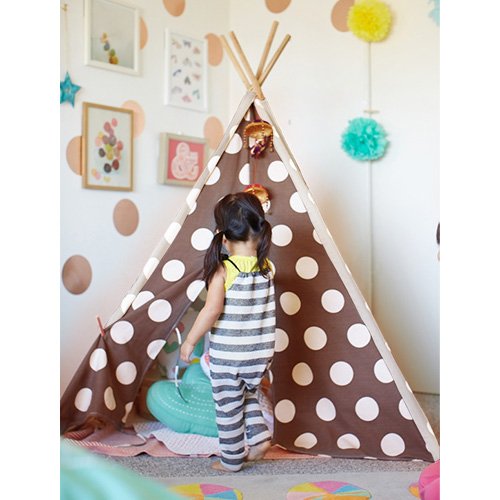 Brown/Silver Polka Dot Kids Teepee Tent with Travel Bag - Indoor/Outdoor Playhouse for Children's Bedroom, Playroom, and Backyard Adventures