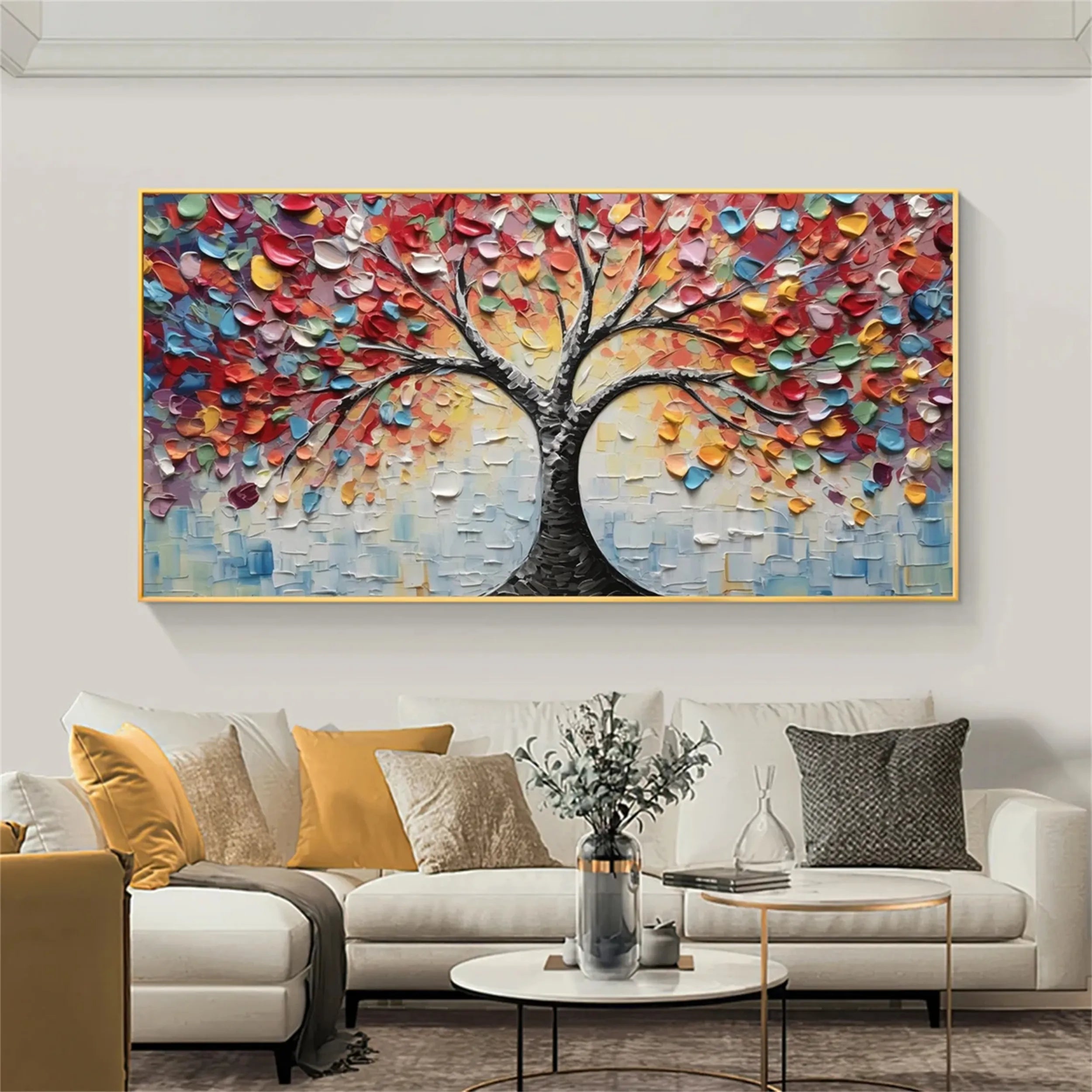 Beautiful Flower and Tree Painting #FT055 - Handmade Canvas Art for Home Decor, Living Room, Bedroom & Office Wall