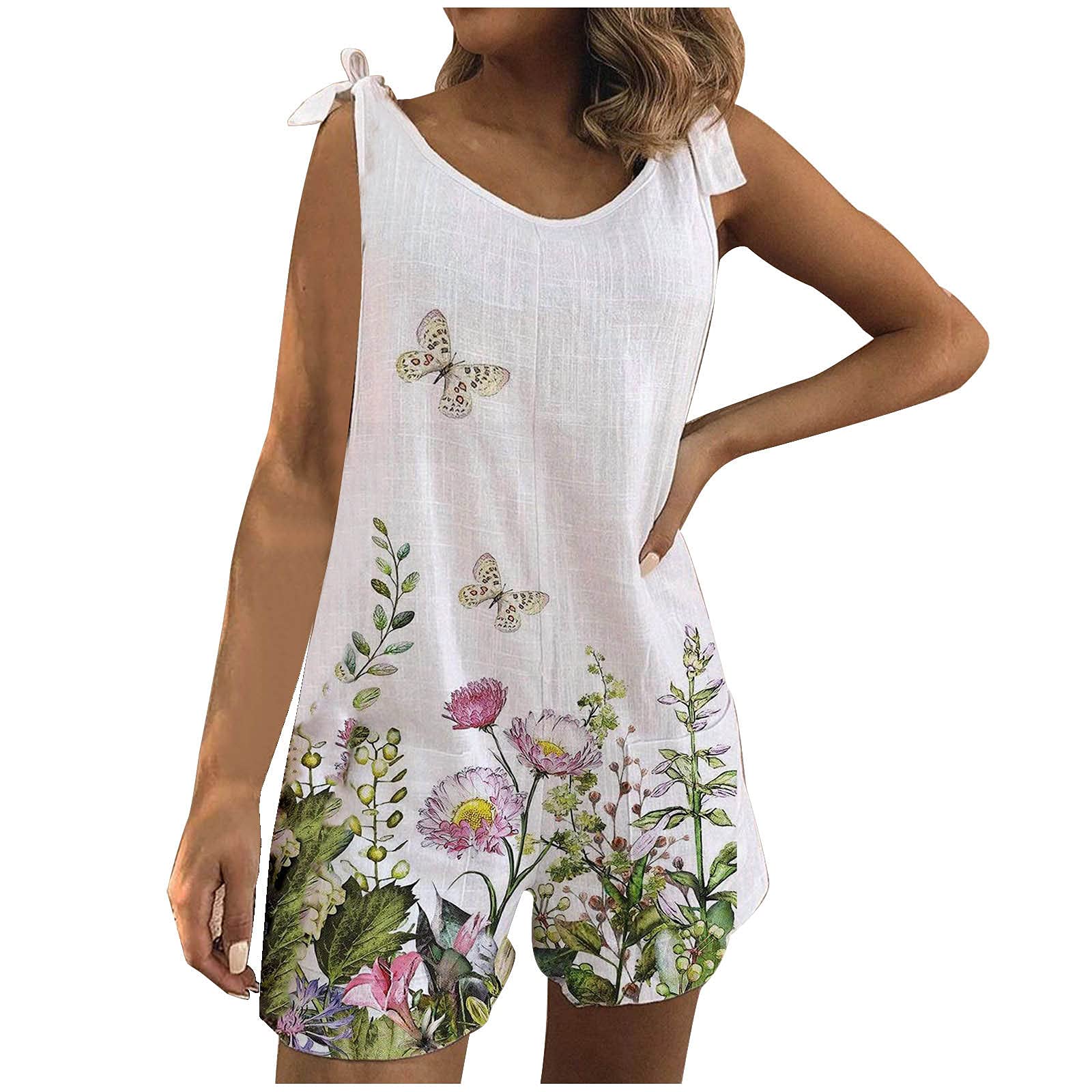 Women's Linen Off-Shoulder Jumpsuit Romper - Printed Beachwear Tank Shorts with Wide Leg Design | Perfect for Summer Vacations, Beach Parties & Casual Outings