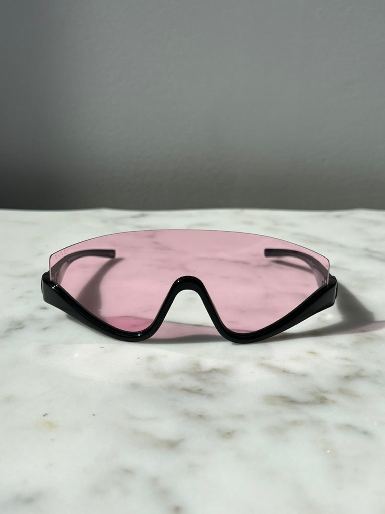 Gucci GG1650S Black Pink Half Rim Shield Sunglasses for Women - Stylish UV Protection for Beach, Driving & Outdoor Fashion