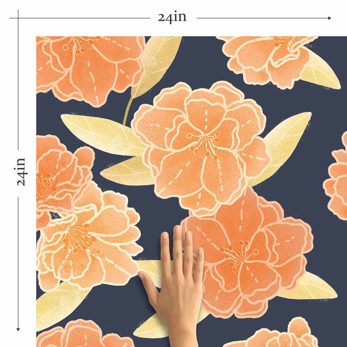 Orange Flower Peel and Stick Removable Wallpaper - Self-Adhesive Decorative Wall Covering for Bedroom, Living Room, Nursery - Easy to Install & Remove - 1002