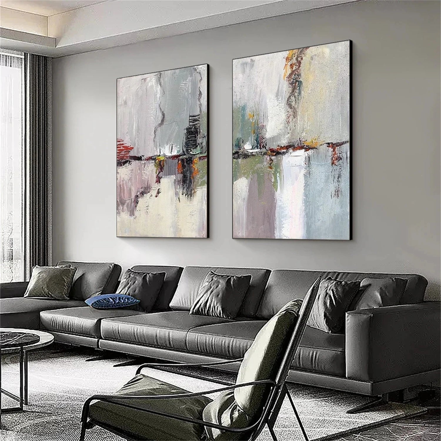 Abstract Painting Set of 2 Modern Wall Art - #AB 444 - Perfect for Living Room, Bedroom & Office Decor