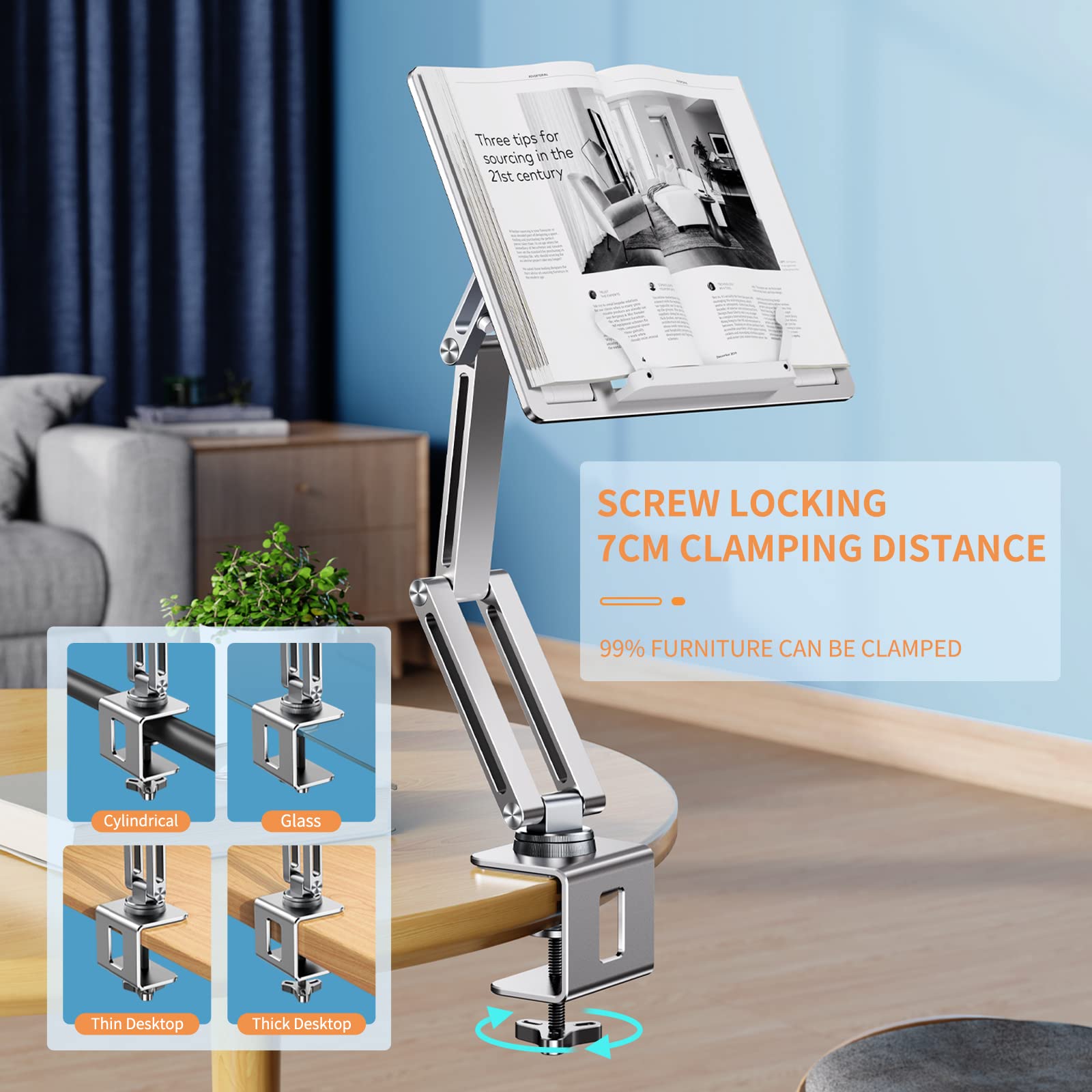 360° Rotatable OATSBASF Tablet Stand - Adjustable iPad Holder for Desk, Portable Monitor Stand for Computer, Cookbooks & Recipes | Perfect for Home Office, Kitchen & Reading