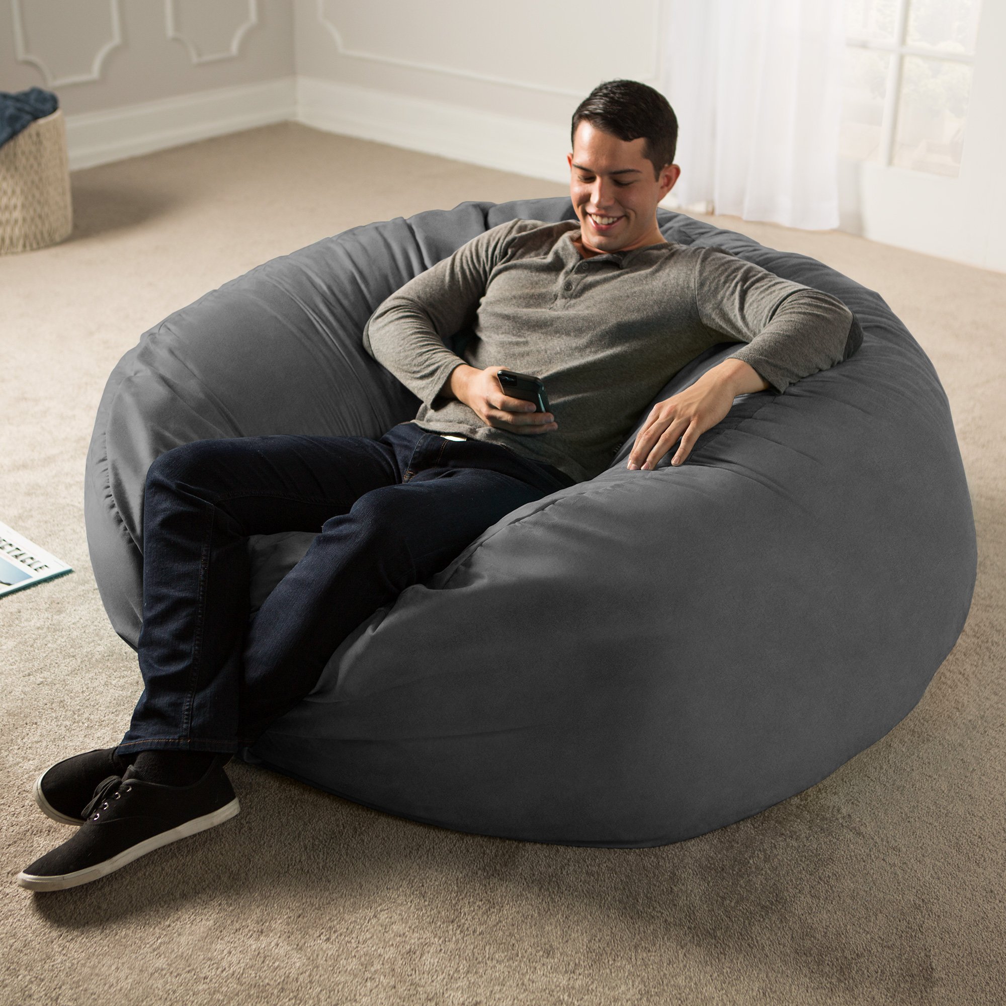 Jaxx 5 Foot Oversized Saxx Bean Bag Chair for Adults - Extra Large Memory Foam Filled Lounger, Charcoal Gray - Perfect for Living Room, Game Room, Dorm & Relaxation