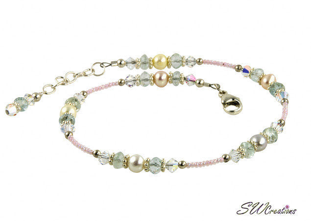 **Apetite Pearl Crystal Gemstone Beaded Anklet – Elegant Adjustable Ankle Bracelet for Women, Boho Chic Jewelry for Summer, Beach, and Festival Outfits**