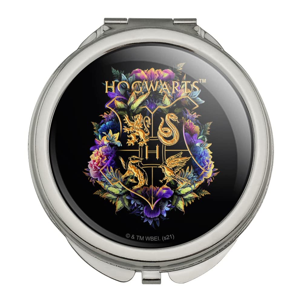 Harry Potter Hogwarts Floral Crest Compact Travel Purse - Vintage Style Handbag with Mirror for Makeup, Cosmetics & Essentials | Perfect Gift for Fans, Travel & Daily Use