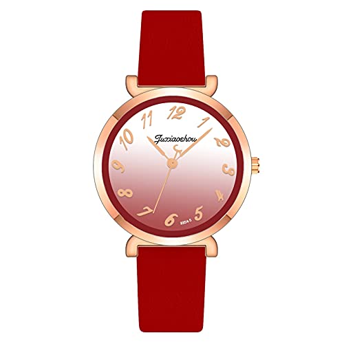 Gradient Color Digital Dial Women's Watch - 8 Color Options, Waterproof, Stainless Steel Band, Fashion Student Watch for Casual & Office Wear (Red)