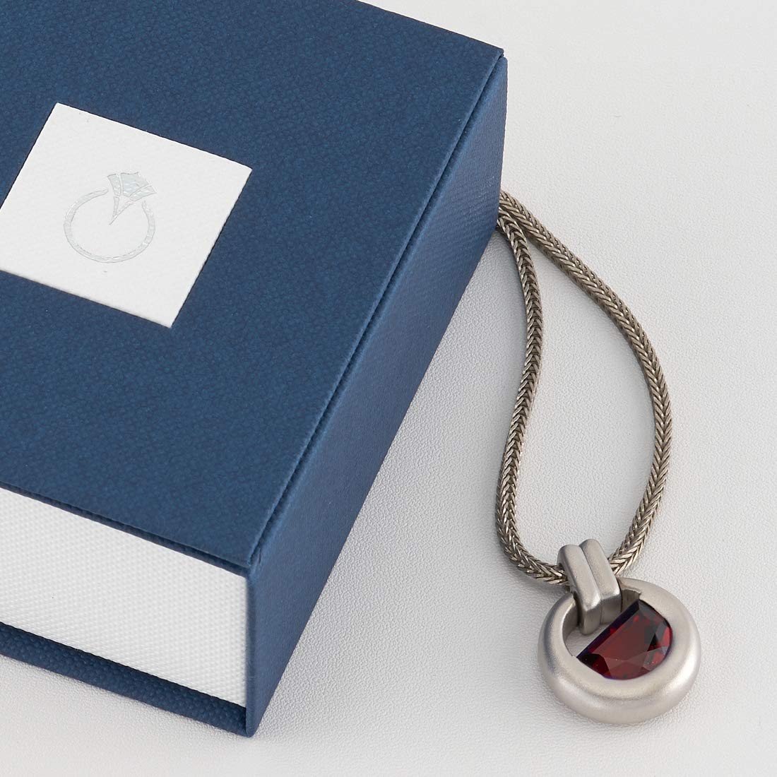 PEORA Sterling Silver Garnet Pendant Necklace for Men - 4.50 Carat Half Moon Shape with 22