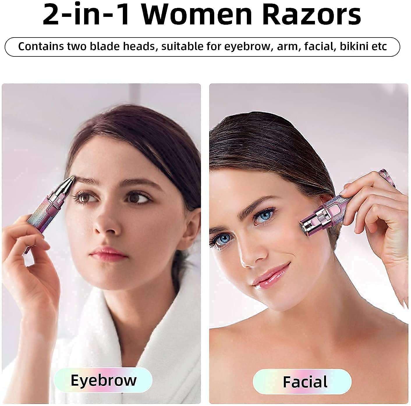 IRQA 4-in-1 Rechargeable Facial Hair Remover for Women - Eyebrow Trimmer, Nose Hair Trimmer, Lip & Face Shaver with LED Light & Replaceable Heads - Perfect for Travel, Home & Salon Use (Style_16)