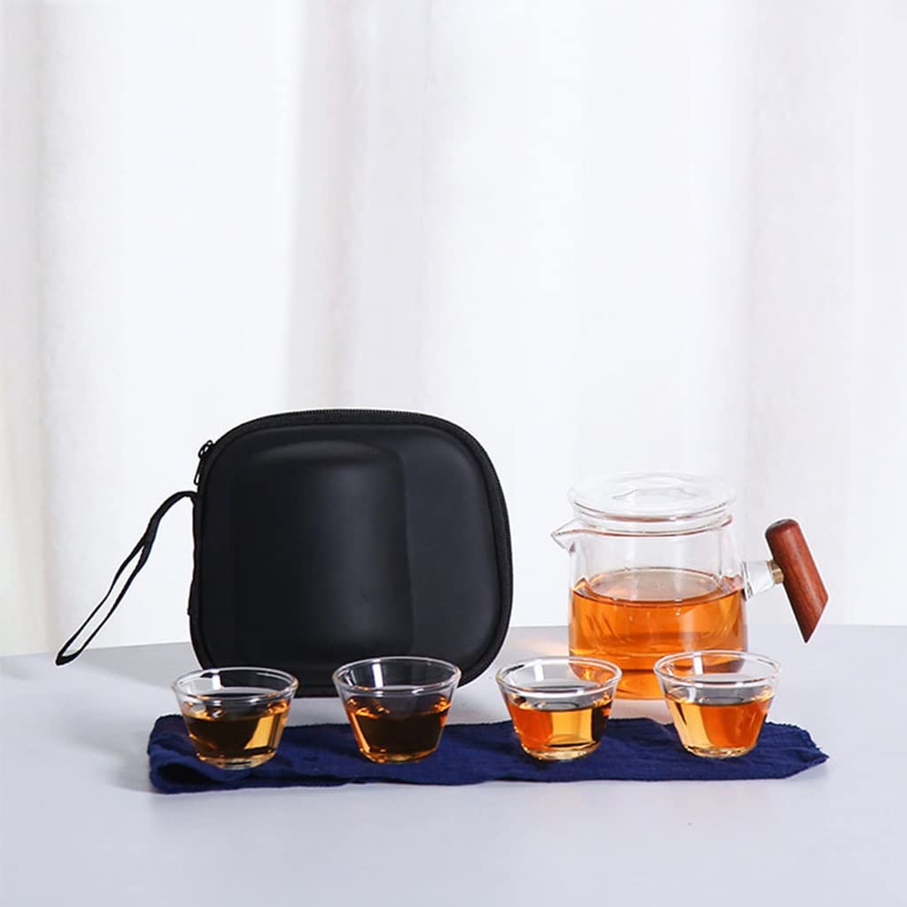 Premium Portable Glass Tea Set - 4 Cup Travel Tea Pot with Heat-Resistant Cups | Compact Tea Accessories for Camping, Office & Gifts | BPA-Free Teapot for Herbal, Green & Loose Leaf Tea