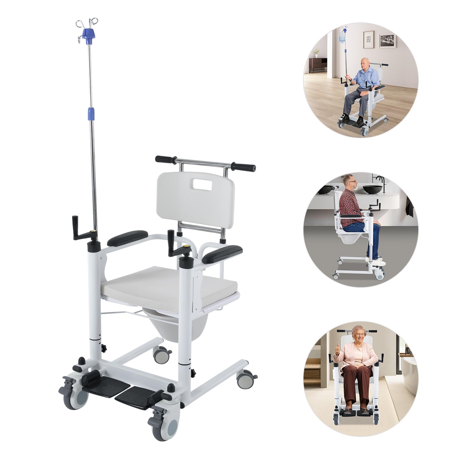 Portable Patient Lift Transfer Wheelchair for Elderly & Disabled - 180° Split Seat with Toilet & Shower Commode | Mobility Aid for Home Care, Hospital Use & Bathroom Safety