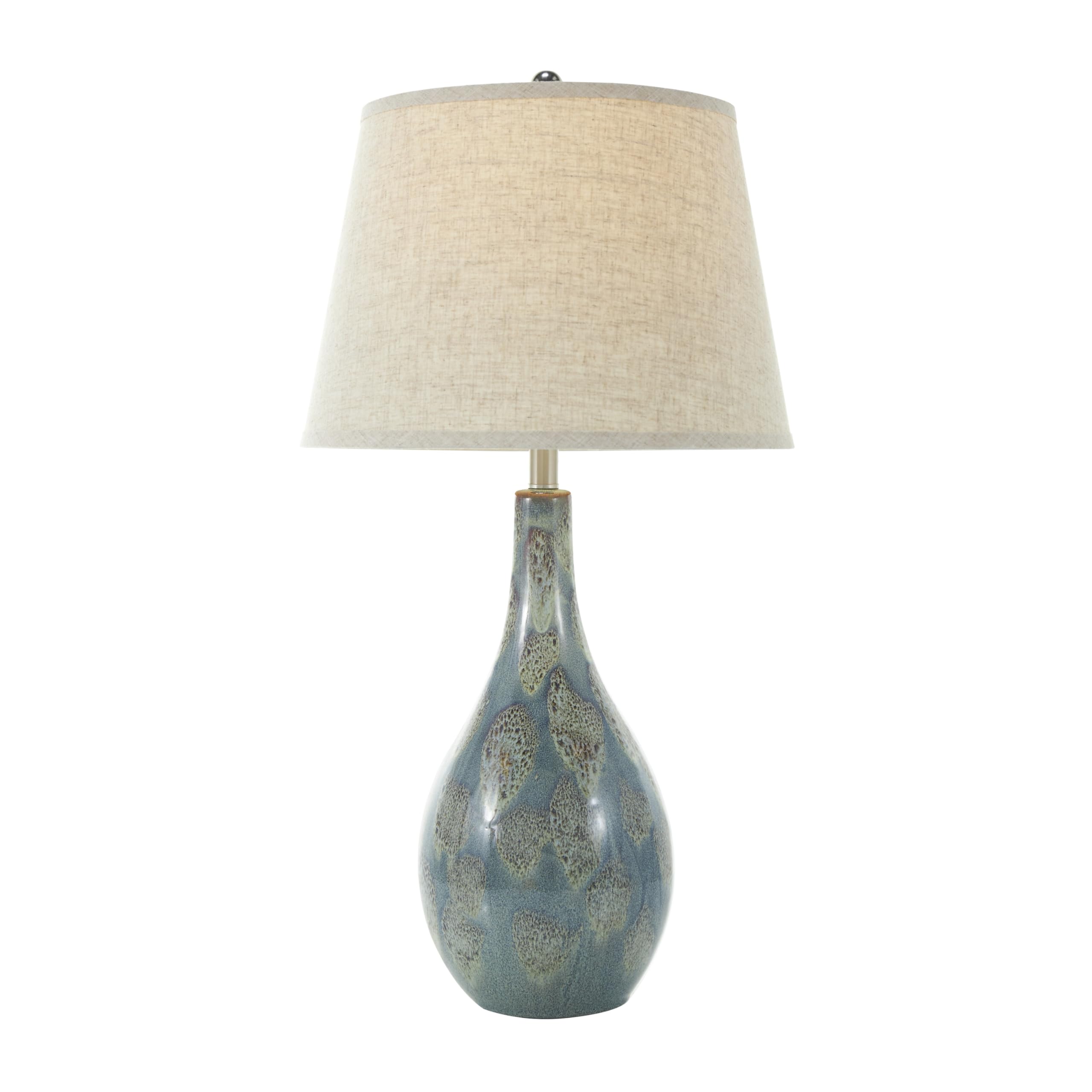 Deco 79 Modern Ceramic Table Lamp Set of 2 - 8x8x32 Inch Abstract Textured Drum Shade Accent Lighting for Living Room, Bedroom, Office - Teal Blue Home Decor