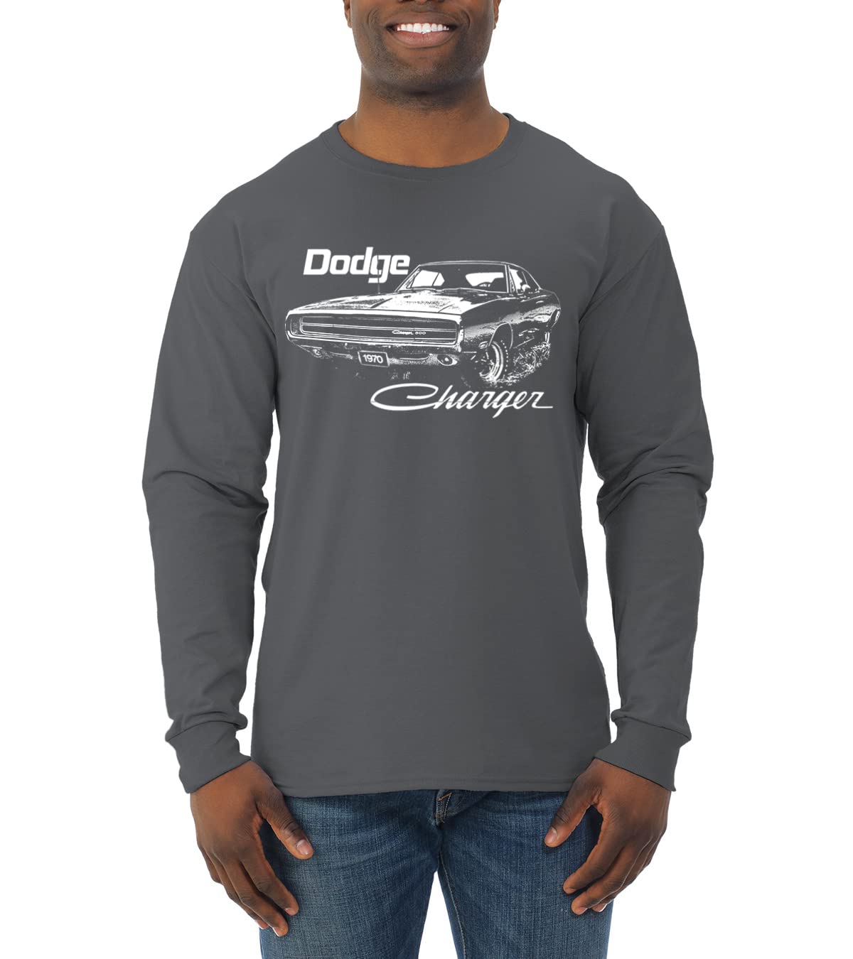 Vintage 1970 Dodge Charger Racing T-Shirt for Men - Classic White Long Sleeve Shirt with Retro Car Design - Perfect for Car Enthusiasts, Racing Fans, and Casual Wear