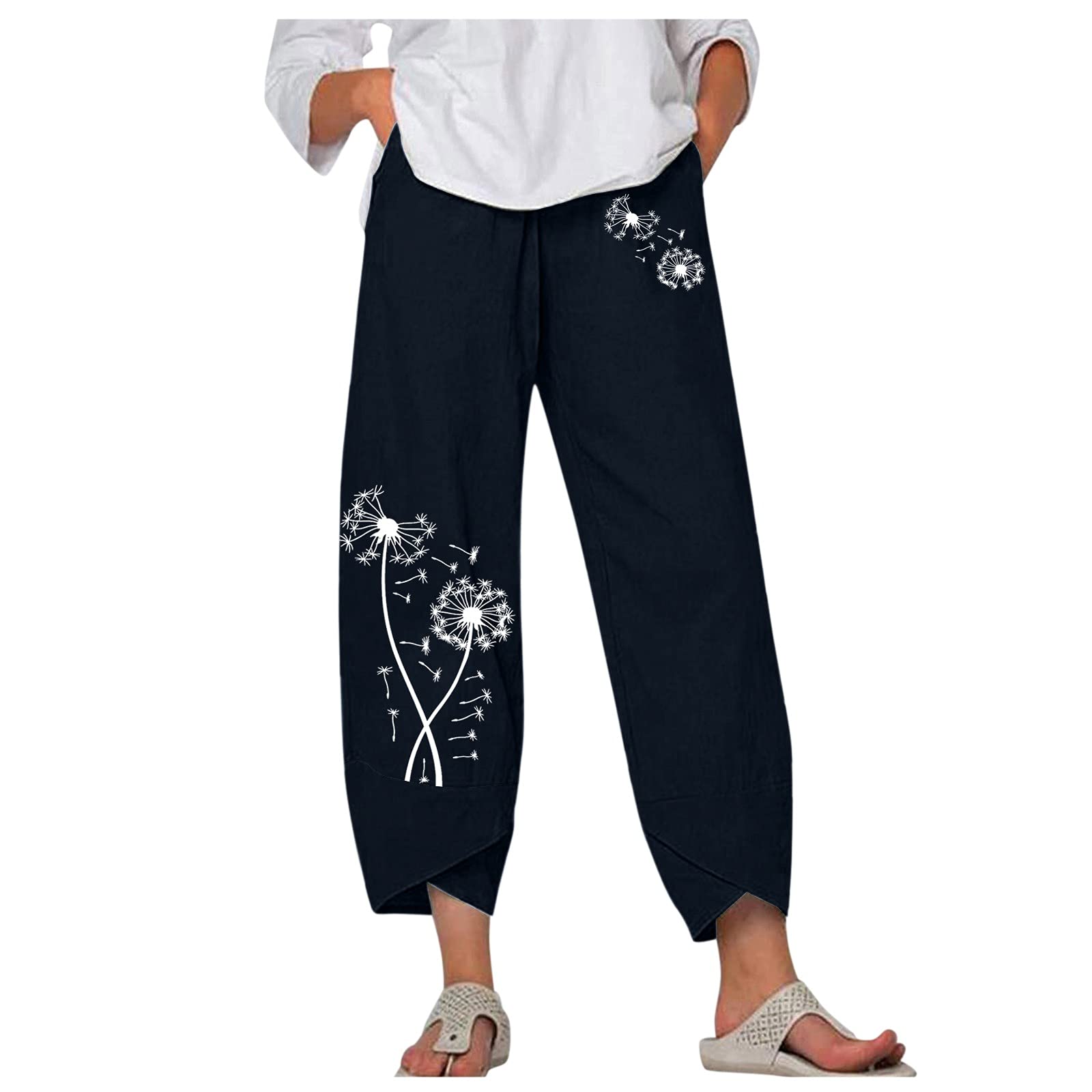 **Smooto Women's Cargo Pants with Elastic Waist - Linen Drawstring Trousers for Women & Men - Hippie Bohemian Casual Gypsy Pants (Navy, XL) - Perfect for Yoga, Travel & Outdoor Adventures**