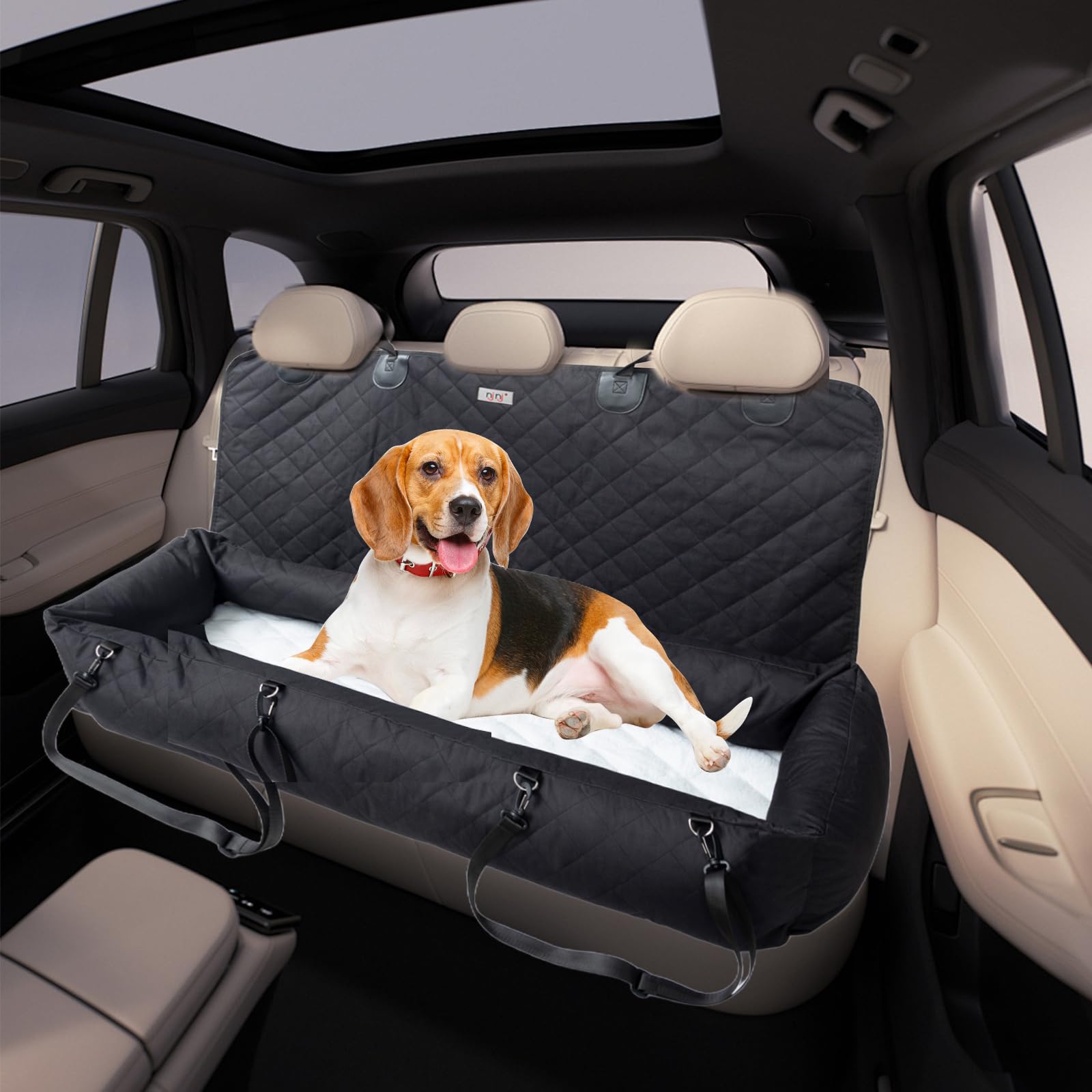 Premium Washable Dog Car Seat for Large & Medium Dogs Up to 100 lbs - Thick Cushioned Travel Bed with Storage Pockets - Perfect for Road Trips & Daily Commutes