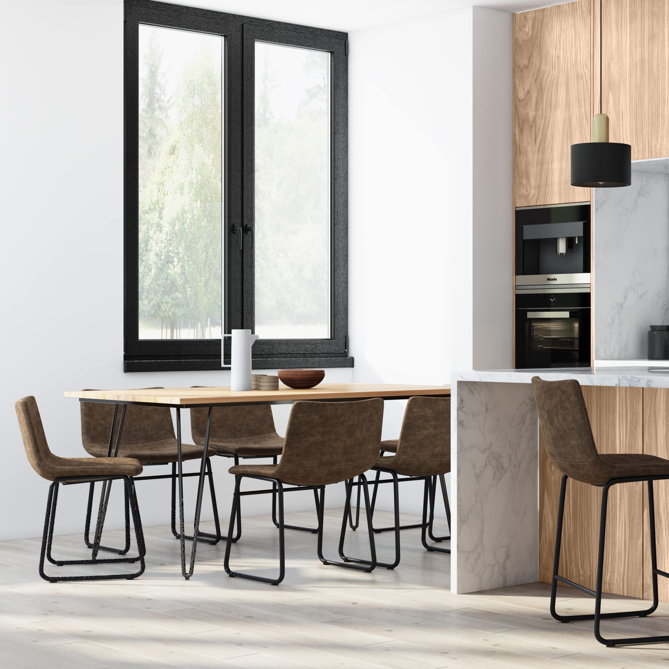 SIMPLIHOME Warner Mid Century Modern Dining Chairs (Set of 2) - Distressed Brown Vegan Faux Leather - Stylish & Comfortable for Dining Room, Kitchen, Breakfast Nook & Home Office