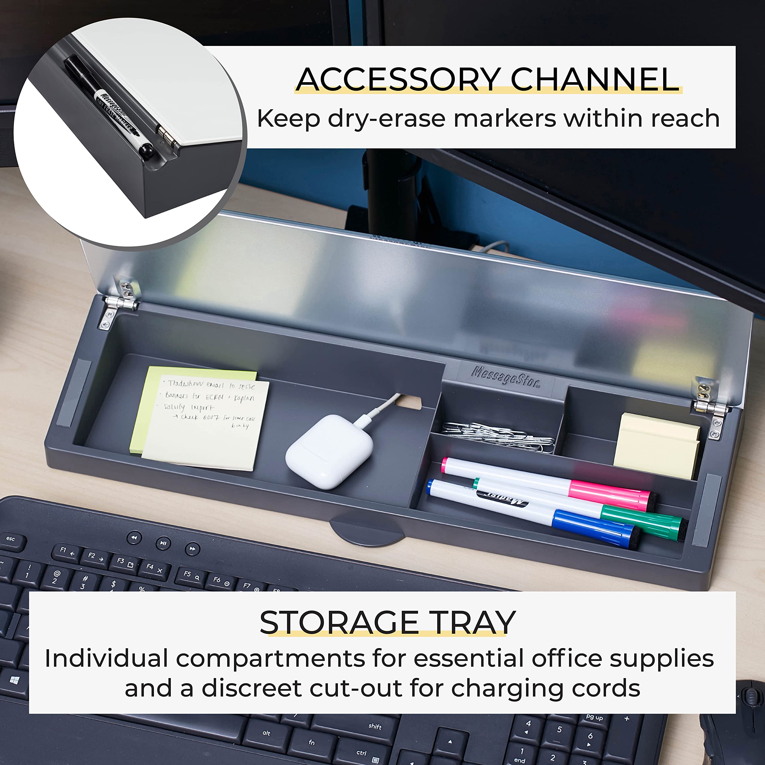 ECR4Kids White MessageStor Keyboard Write and Store Desk Organizer - Perfect for Home Office, School & Workspace Organization