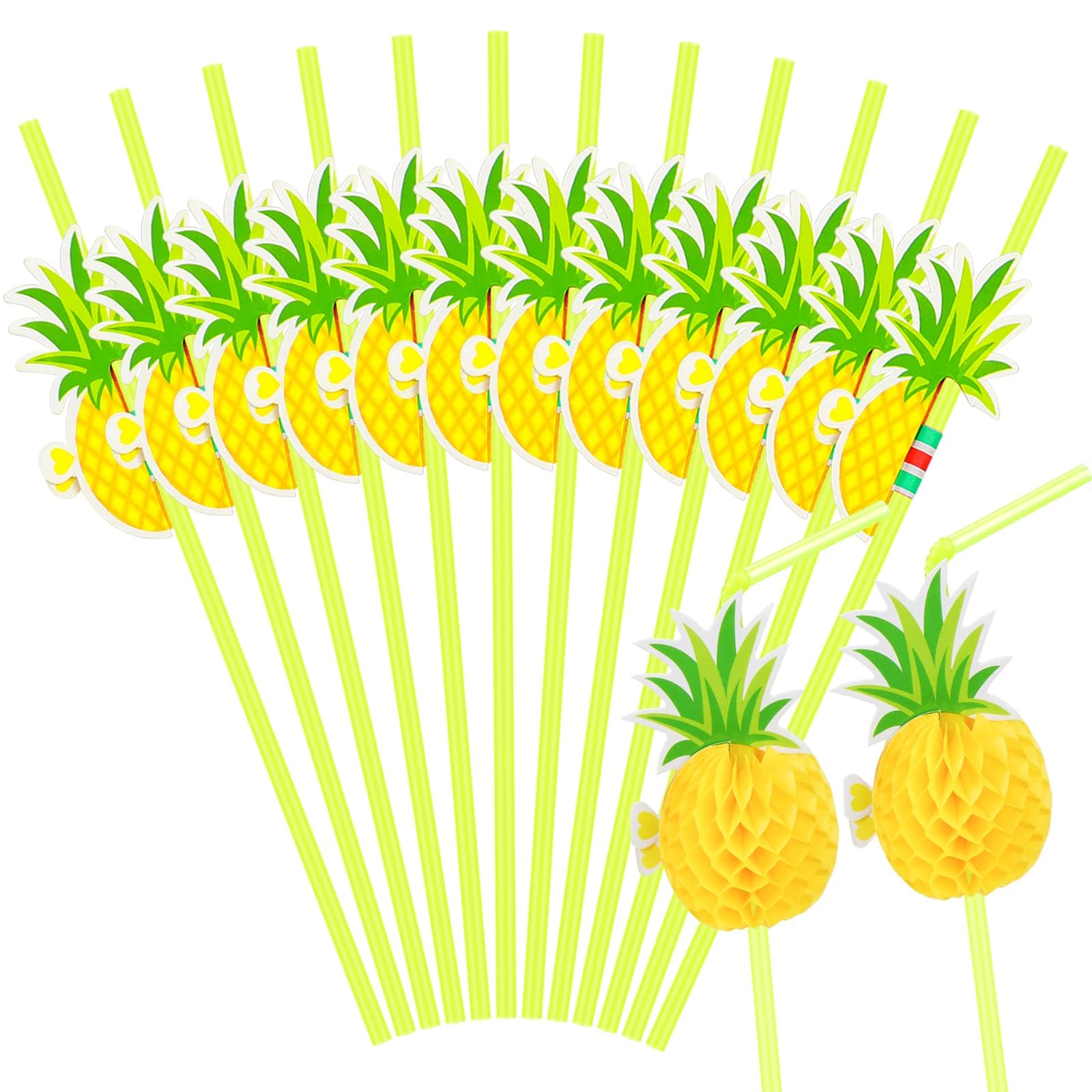 50 Pcs Pineapple Drinking Straws - Tropical Cocktail Straws for Luau, Pool & Birthday Parties - Hawaiian Themed Party Decorations & Tableware Supplies - Perfect for Summer Drinks, Beach Events & Tropical Celebrations