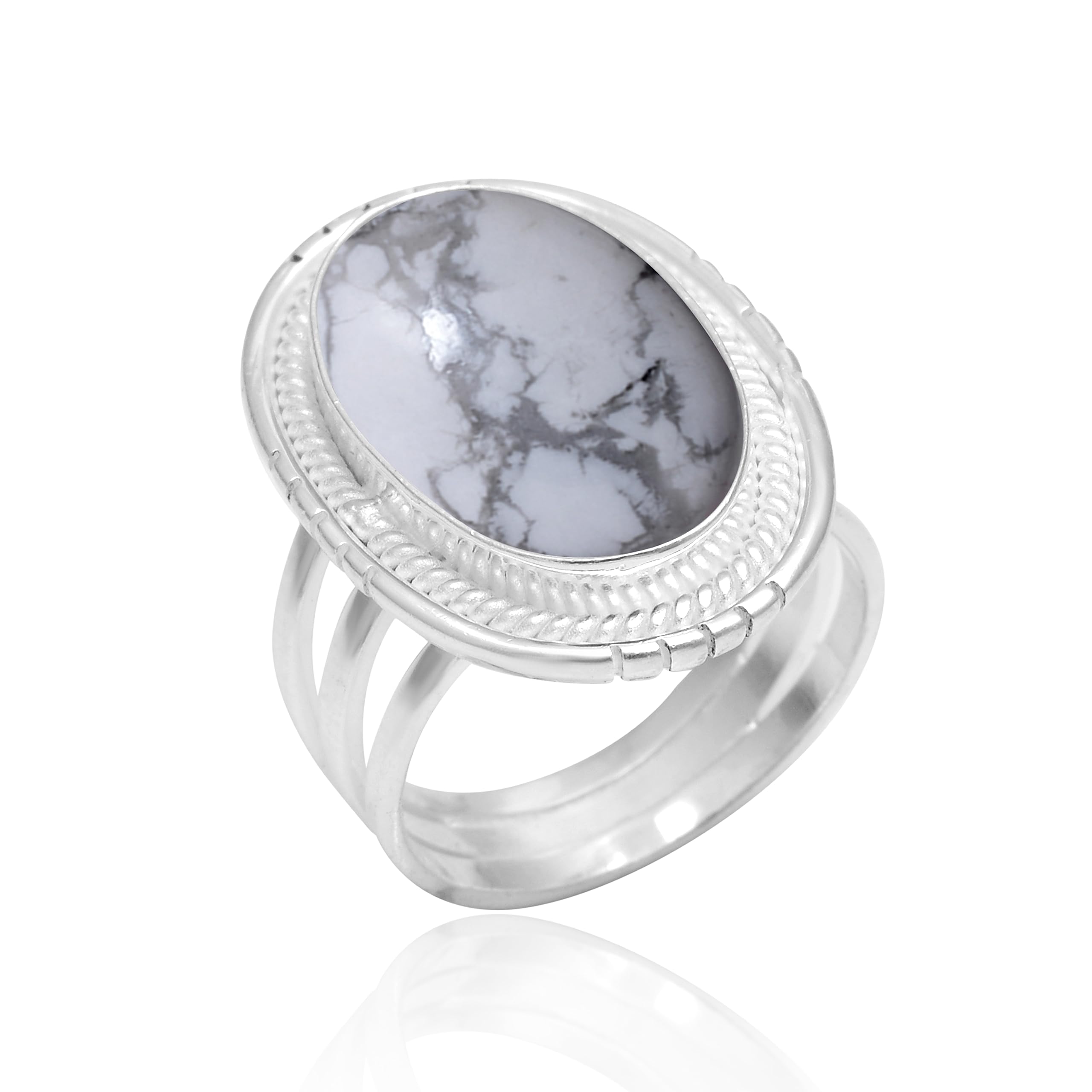 Authentic Howlite White Buffalo Turquoise Ring for Women - 925 Sterling Silver Handmade Jewelry with Natural White & Black Gemstone - Boho Chic Fashion Ring (VSR-919) - Perfect for Weddings, Parties & Everyday Wear