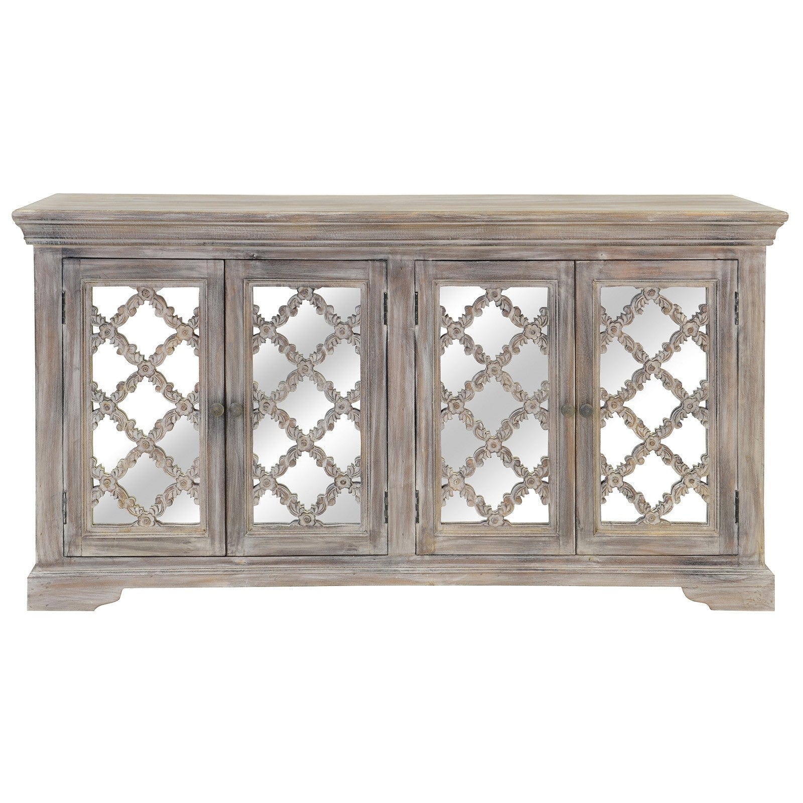 French Arched Glass Door Sideboard Buffet Cabinet - Elegant Vintage Display & Storage for Dining Room, Living Room, or Entryway