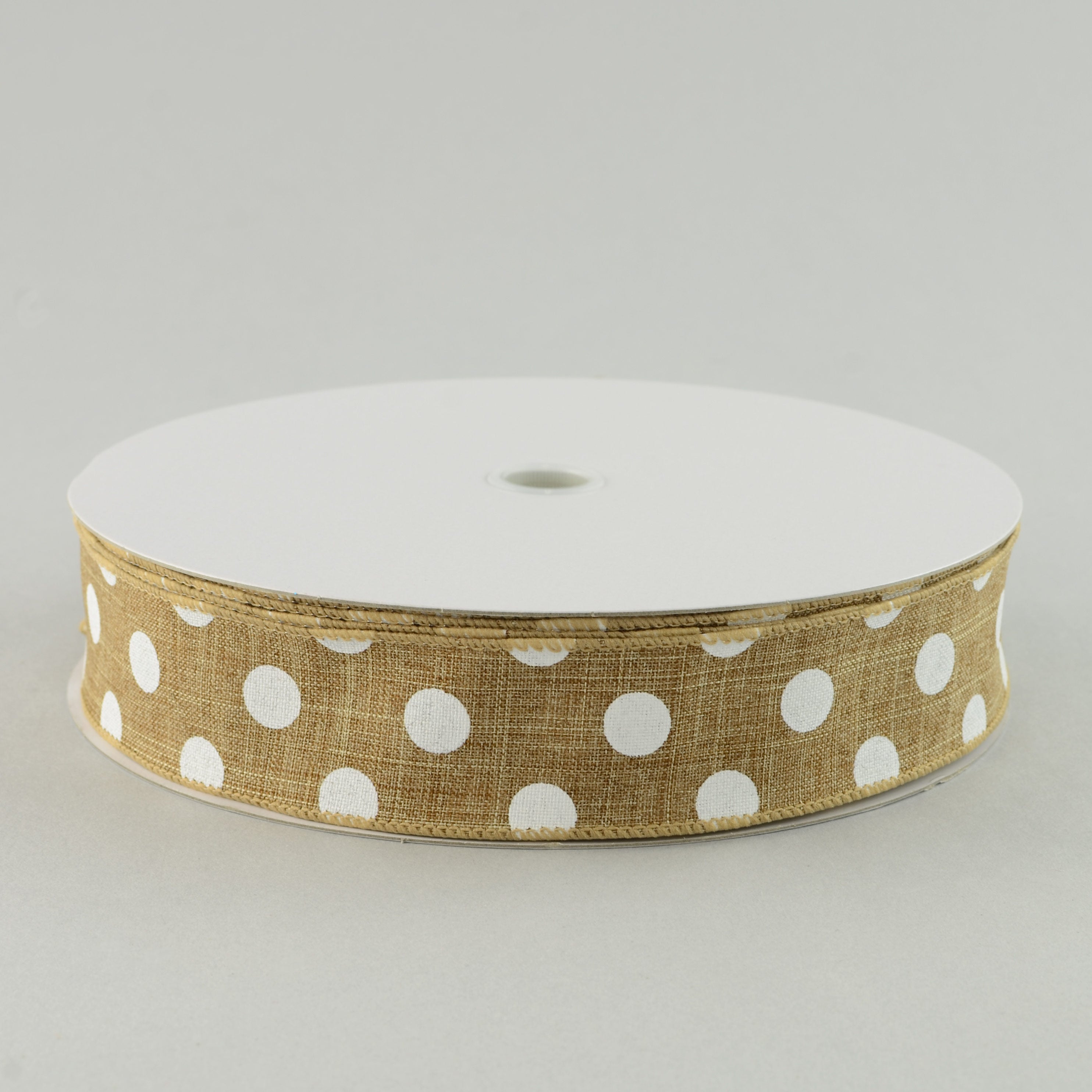 1.5 Inch Natural Cotton Canvas Ribbon with White Polka Dots - 50 Yards Bulk Roll for Gift Wrapping, DIY Crafts, Wedding Decorations and Scrapbooking