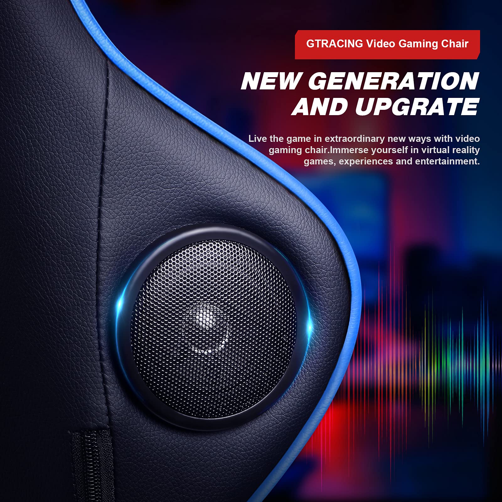 GTRACING Ergonomic Gaming Chair with Adjustable Footrest & Bluetooth Speakers - Heavy Duty Computer Office Desk Chair for Video Games & Work (Blue) - Perfect for Gaming, Streaming & Home Office Use