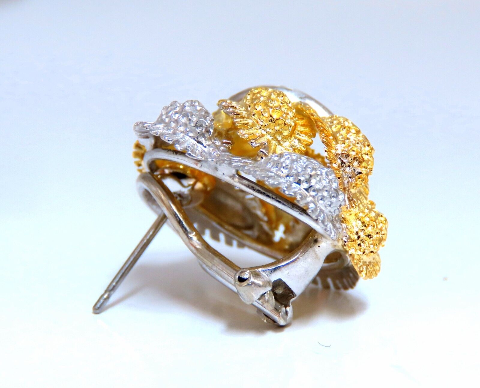 14kt Gold Fern Floral Puff Cluster Diamond Clip Earrings - Elegant Dangle Earrings for Women, Perfect for Weddings, Parties & Special Occasions