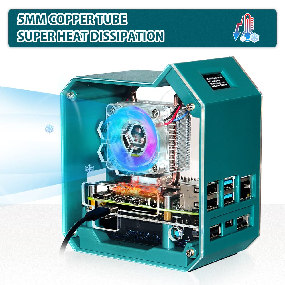 GeeekPi Raspberry Pi 4 Mini Tower Case with ICE Tower Cooler, UPS Plus Hat, 0.96
