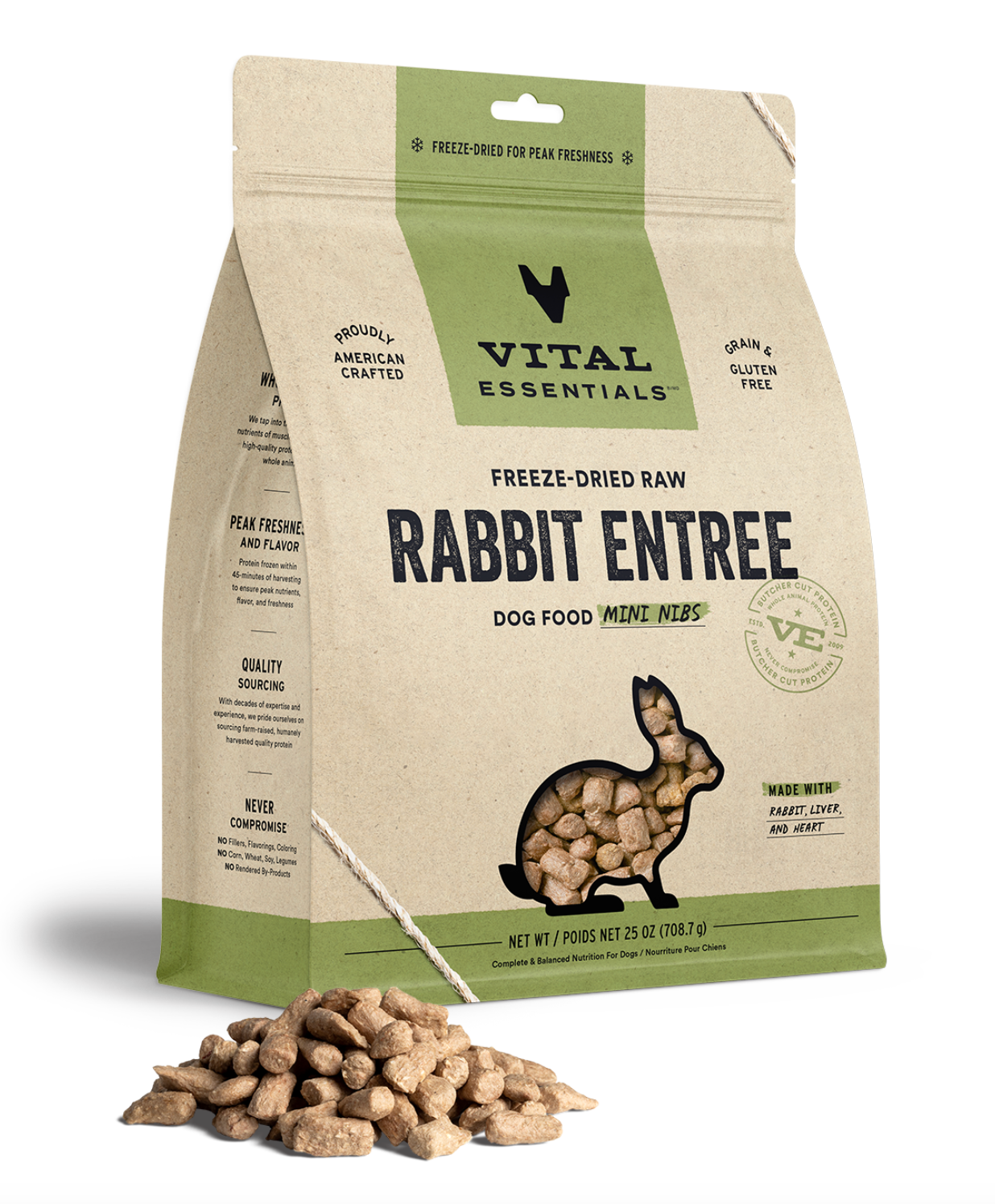 Vital Essentials Freeze-Dried Raw Rabbit Dog Food - Grain-Free Mini Nibs for Small Breeds | High-Protein Natural Treats for Training & Snacking